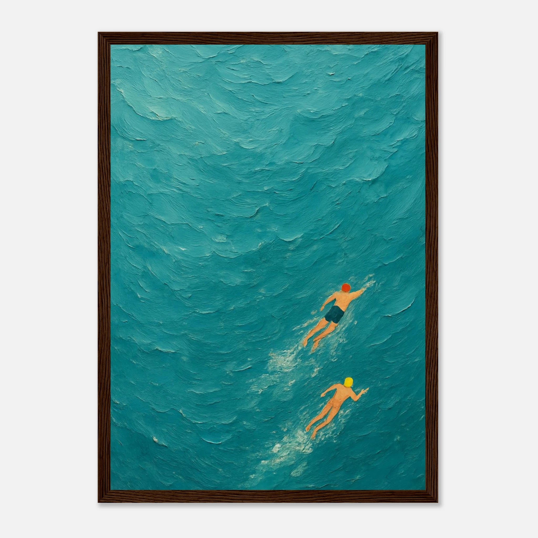 Dark wood frame A3 (29.7 x 42 cm) - Ocean Swimmers Wall Art | Textured Painterly Sea Print - Play By Print