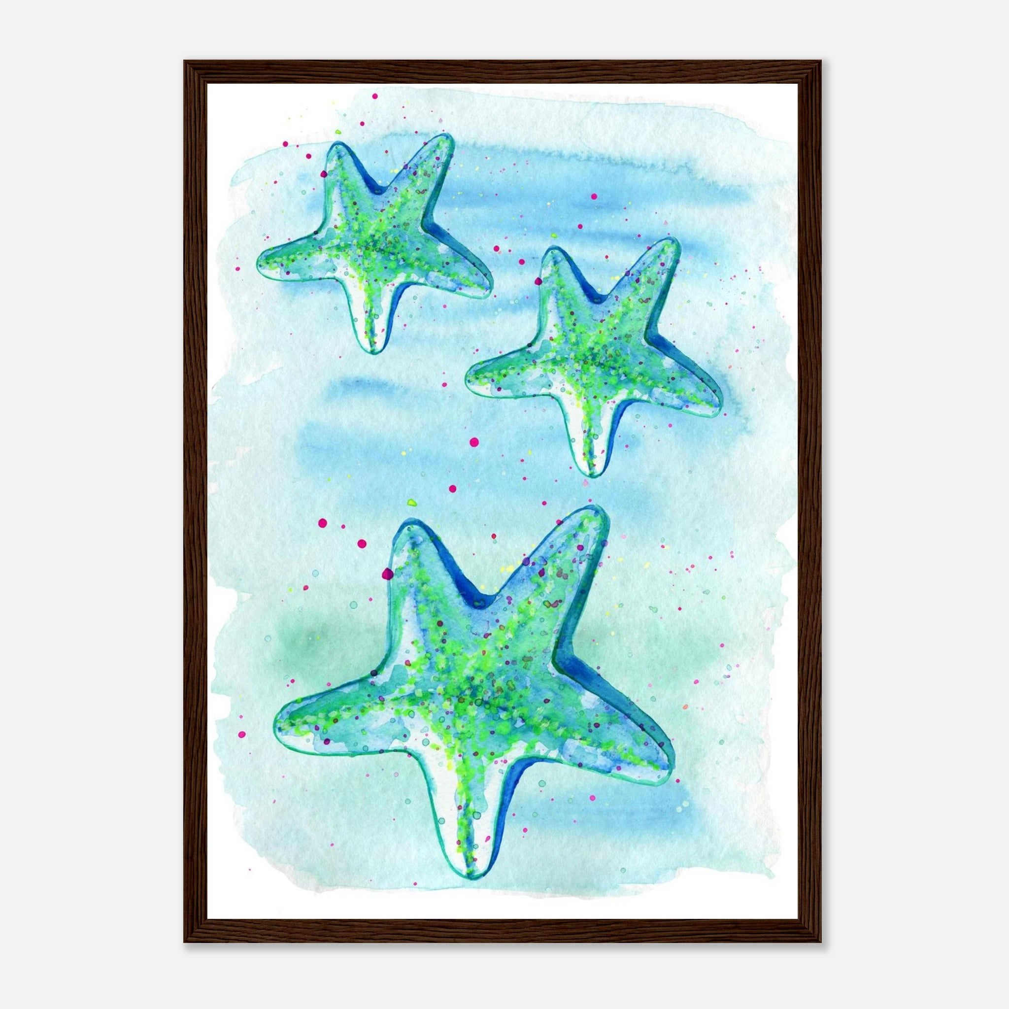 Dark wood frame A3 (29.7 x 42 cm) - Tide Treasures – Watercolour Starfish Art Print 🌟🩵 - Play By Print
