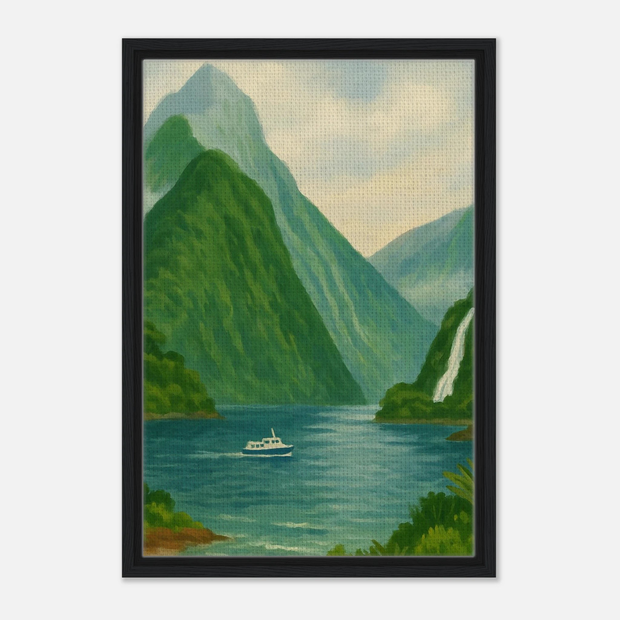 Black frame 40x60 cm 16x24″ - Milford Sound Serenity – New Zealand Fiord Canvas Wall Art - Play By Print