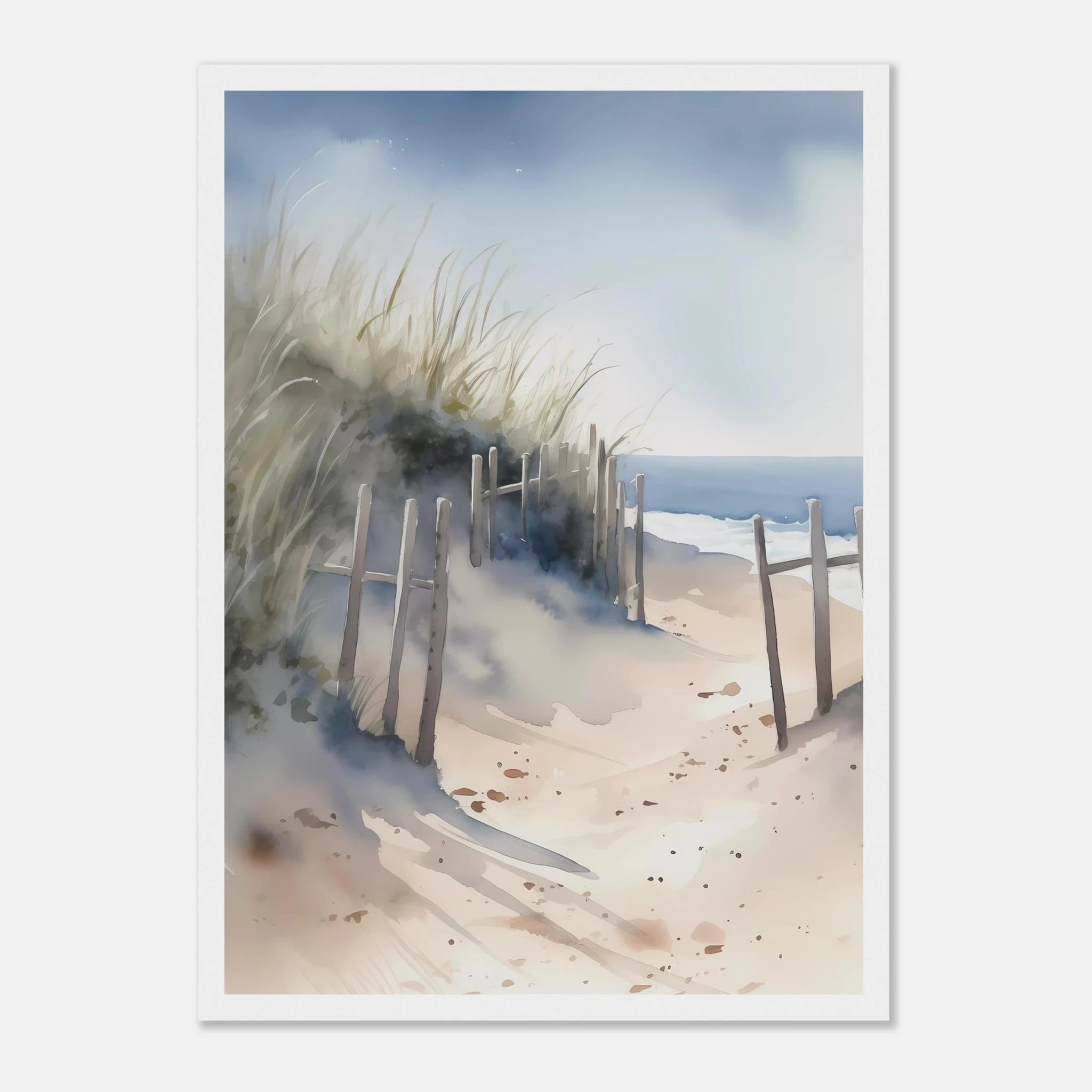 White frame - Windswept Shoreline Path – Coastal Art Print - Play By Print