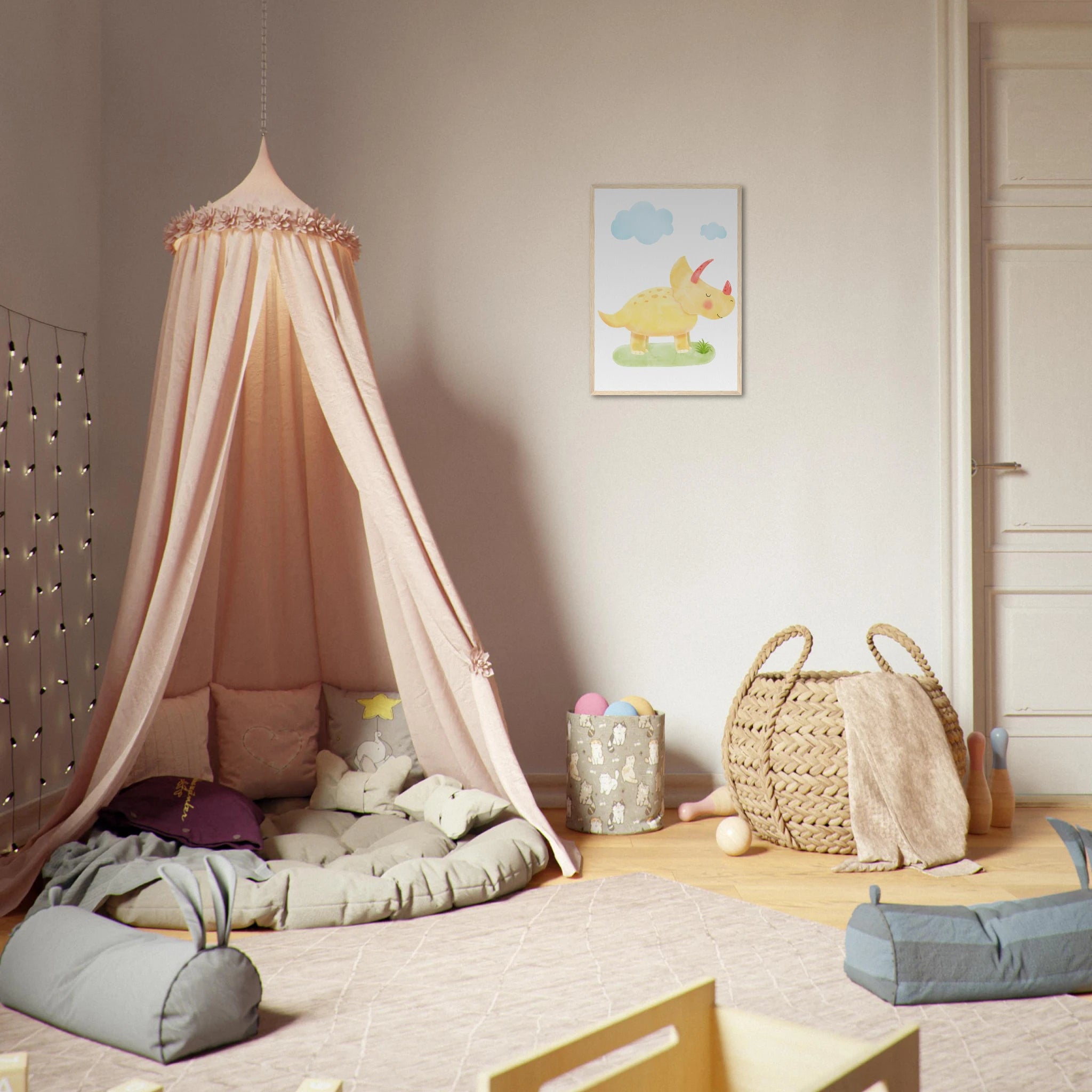 # all-groups - Yellow Dinosaur Nursery Print | Cute Triceratops Wall Art for Kids - Iris