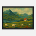 Black frame 21x29.7 cm 8x12" - Hillside Haze – Countryside Sheep & Cottage Wall Art Print - Play By Print