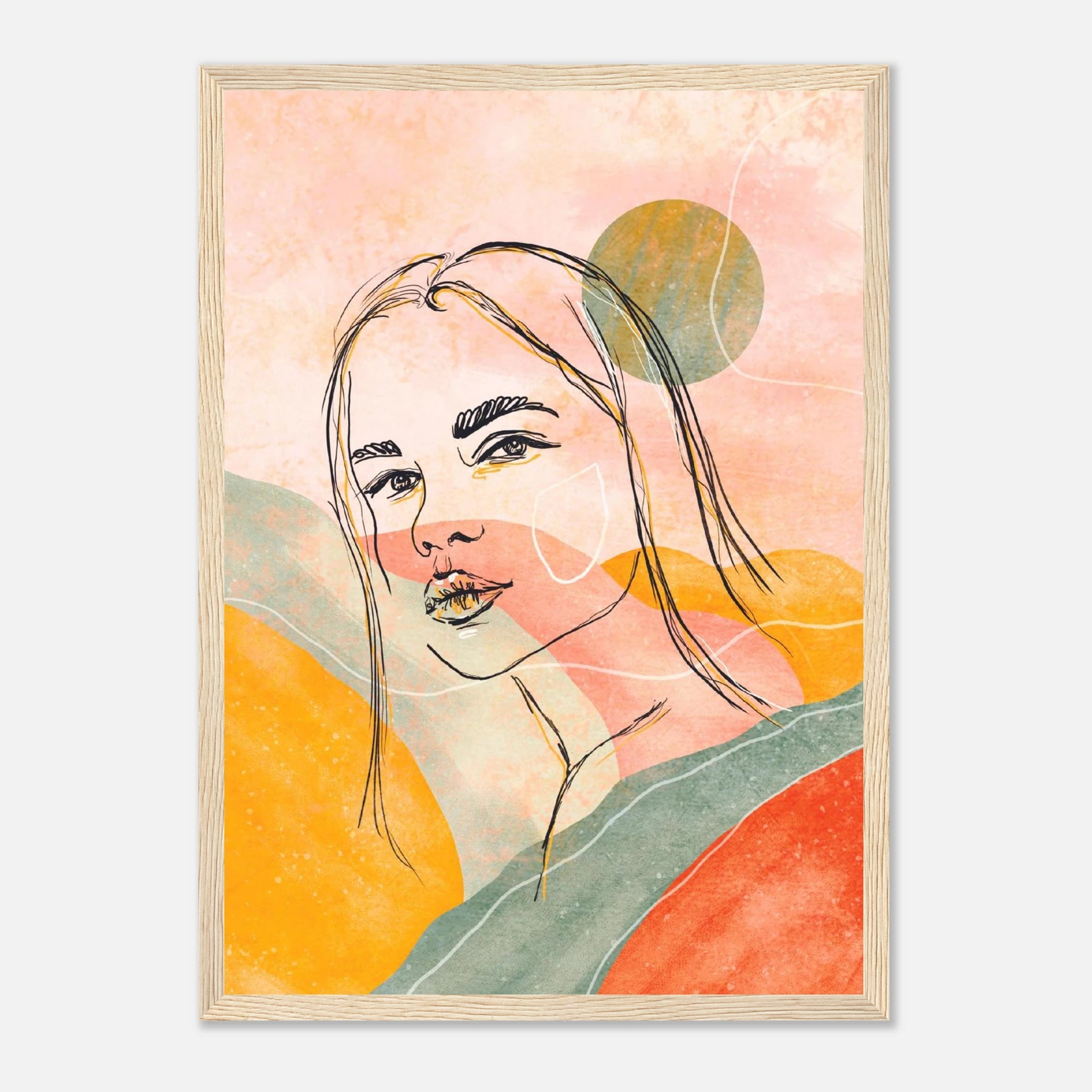 Wood frame - Sunset Muse – Abstract Female Portrait Wall Art - Daisy