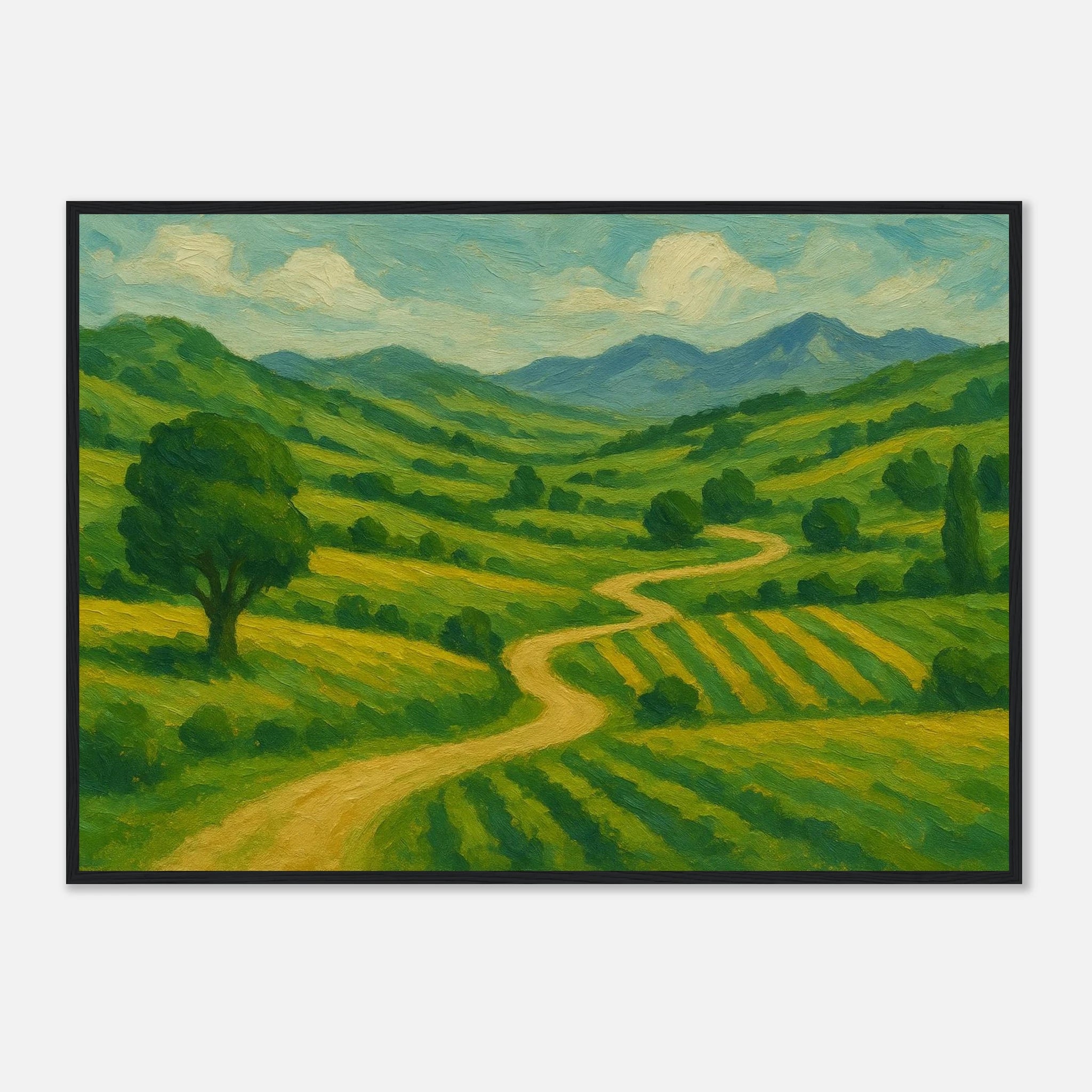 Black frame A1 (59.4 x 84.1 cm) - “Winding Through Green” | Rolling Hills Countryside Print - Play By Print