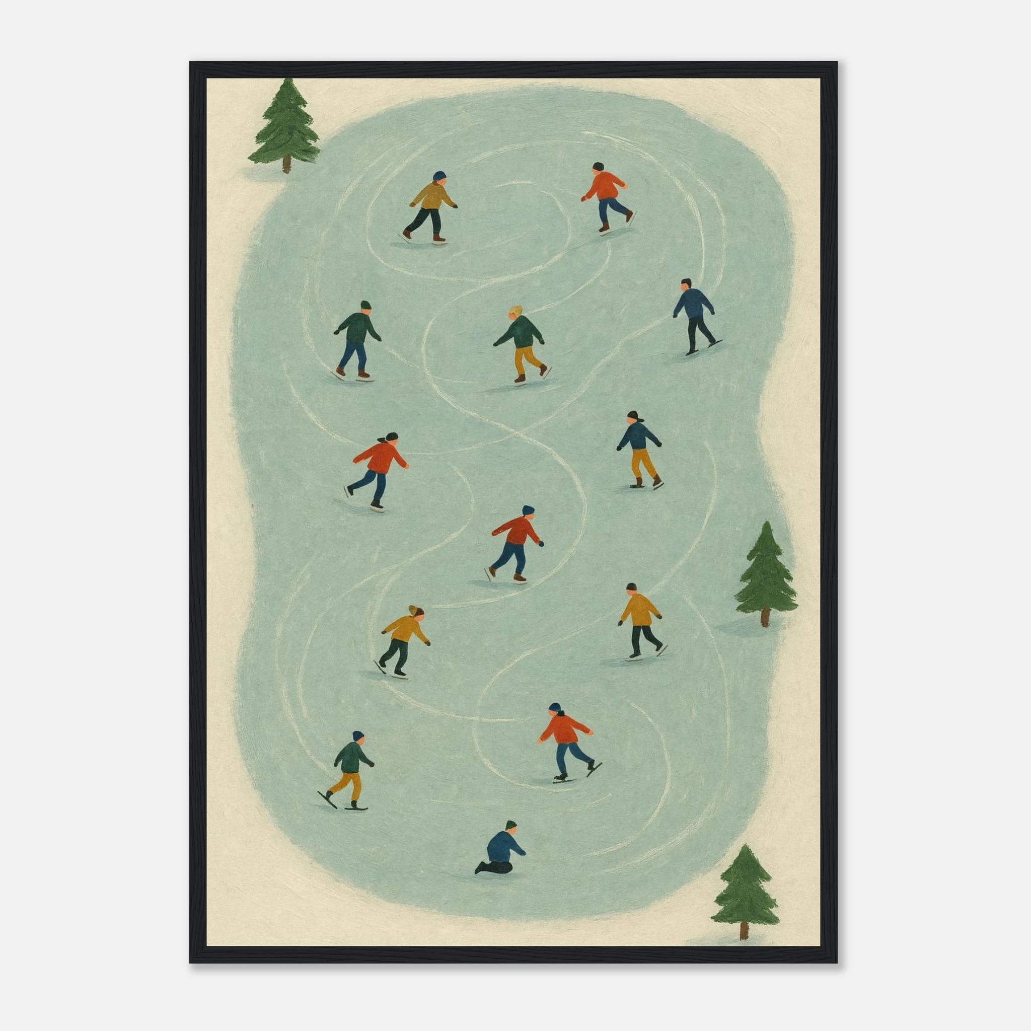 Black frame A2 (42 x 59.4 cm) - Winter Ice Skating Print | Whimsical Folk Art Style - Play By Print