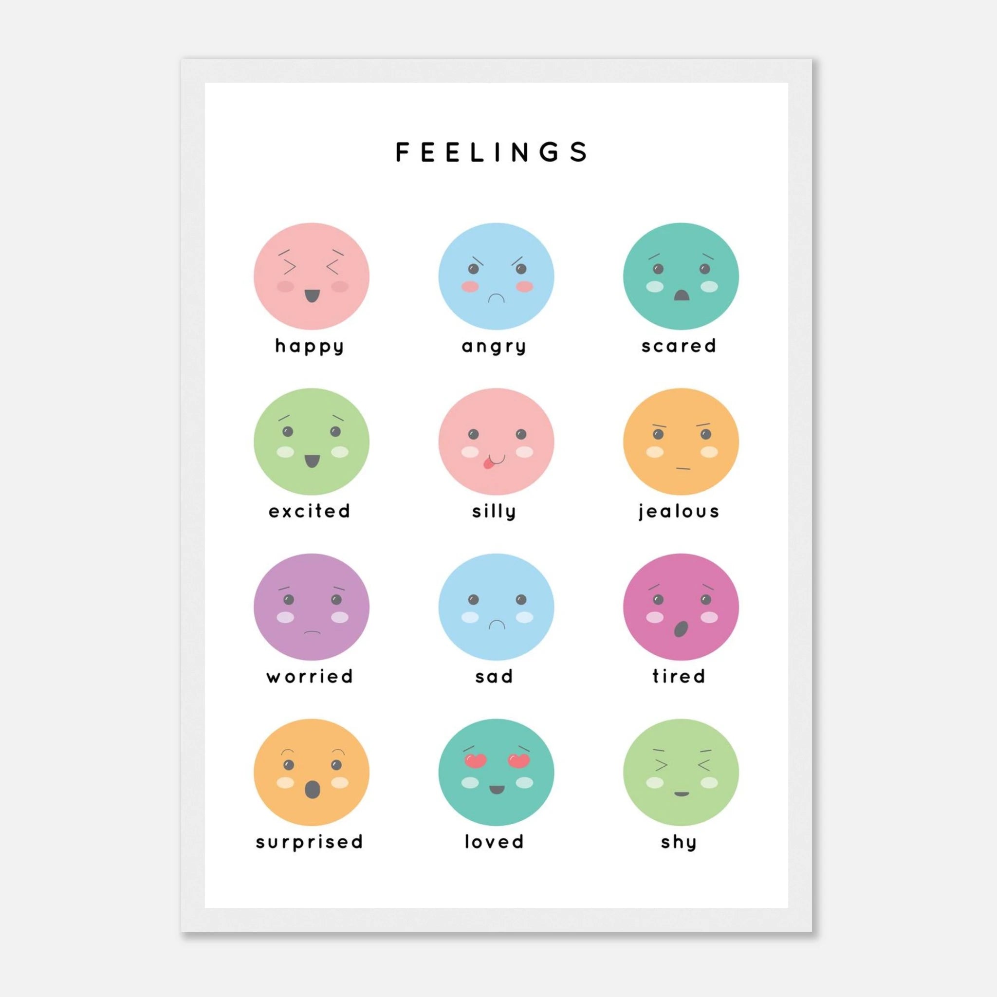 White frame - Feelings Poster – Emotions for Kids | Educational Print to Explore Emotions - Elena