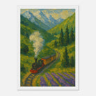 White frame 21x29.7 cm 8x12" - Mountain Steam Train Wall Art | Textured Painterly Travel - Play By Print