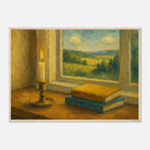 Wood frame A1 (59.4 x 84.1 cm) - “Golden Light & Quiet Pages” | Candlelit Window Still Life - Play By Print