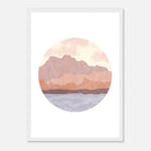White frame - Circular Mountain Horizon – Watercolour Landscape Art Print - Daisy