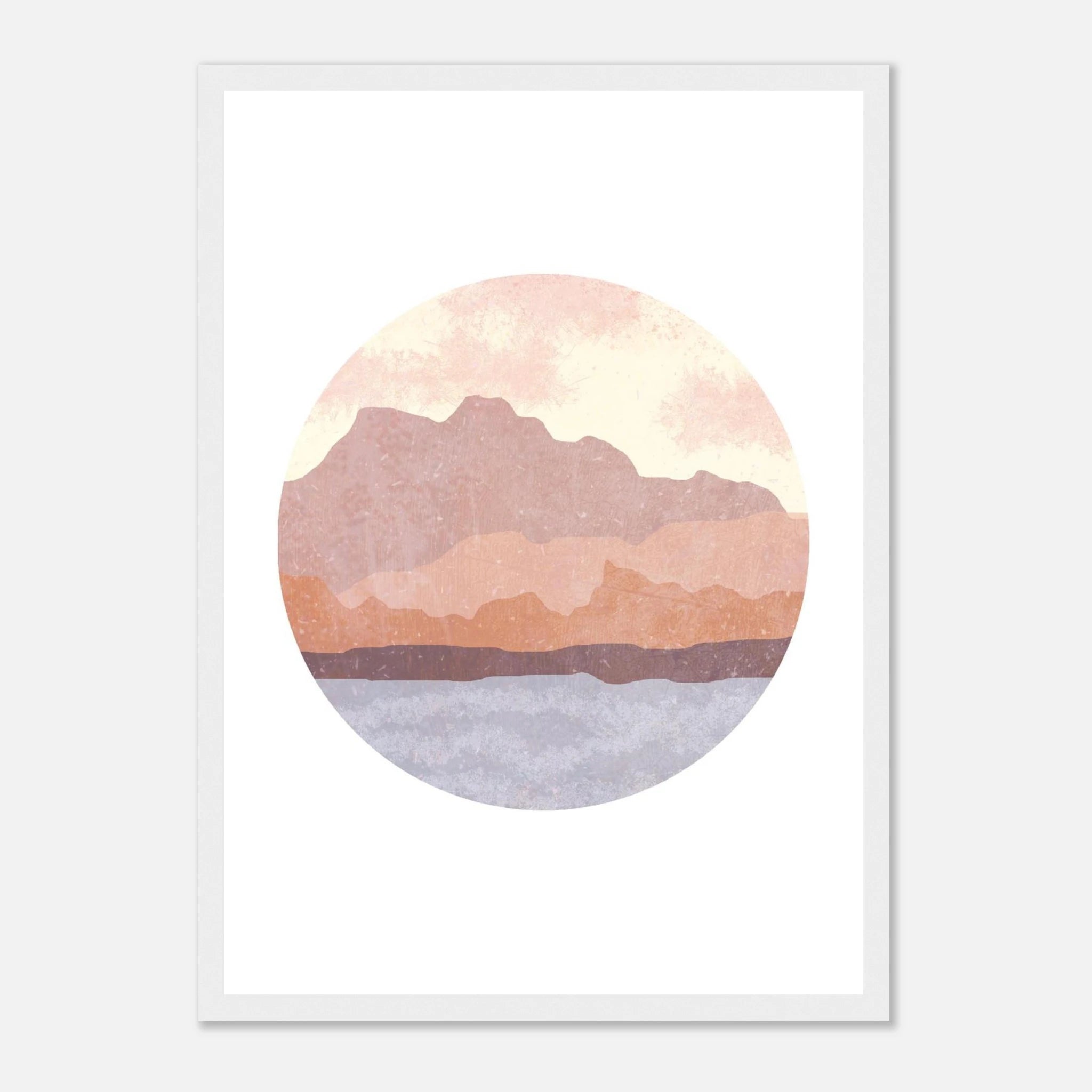 White frame - Circular Mountain Horizon – Watercolour Landscape Art Print - Daisy