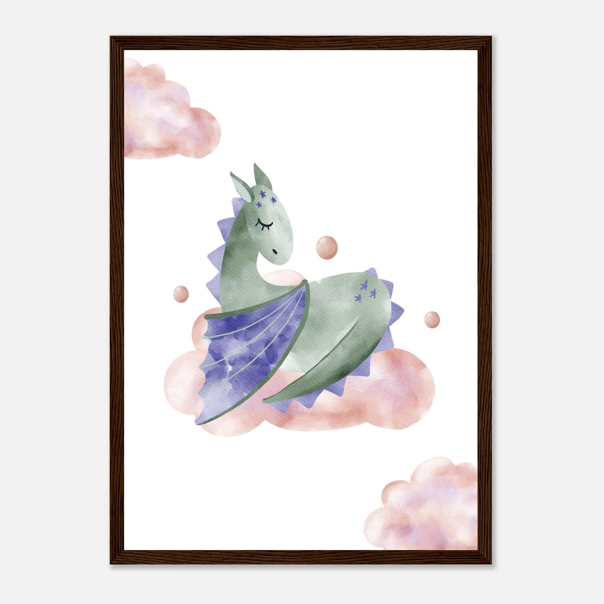 Dark wood frame - Watercolour Sleeping Dragon Wall Art - Olga
