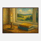 Dark wood frame A1 (59.4 x 84.1 cm) - “Golden Light & Quiet Pages” | Candlelit Window Still Life - Play By Print