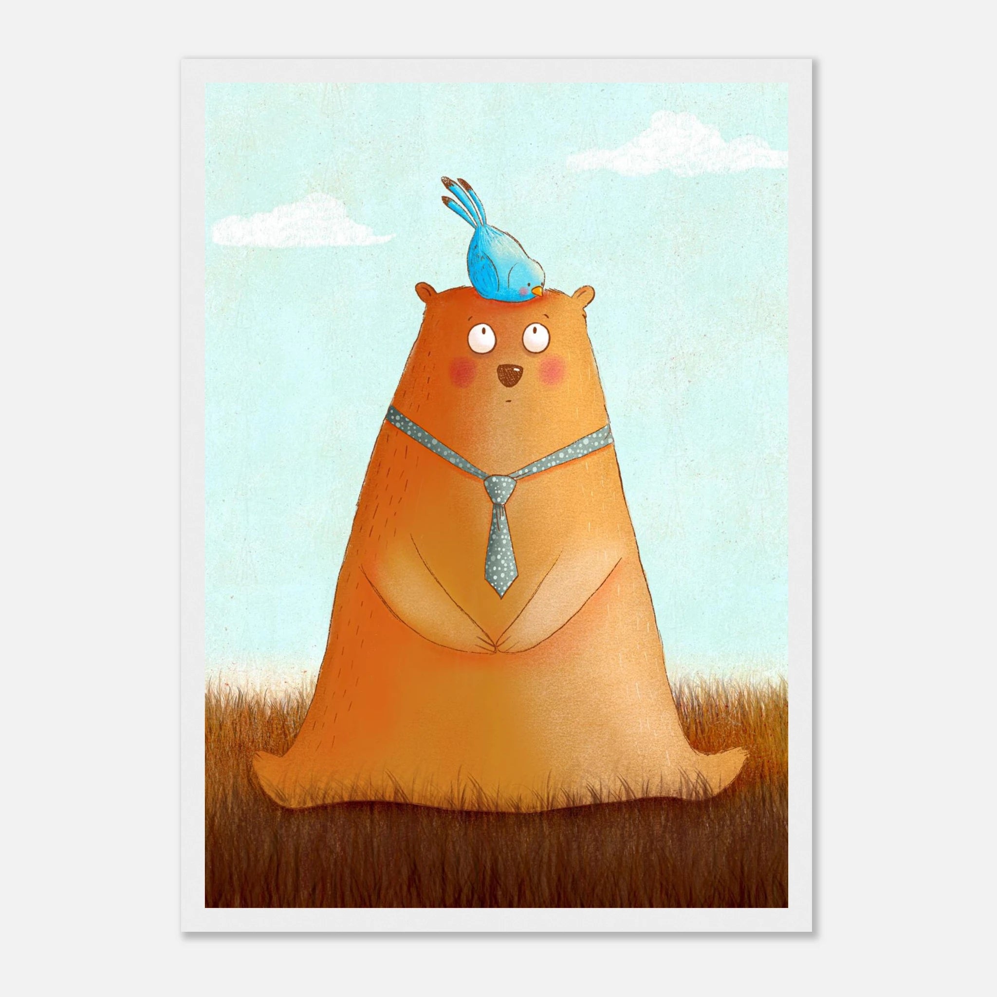 White frame A3 (29.7 x 42 cm) - Bear and Bird Nursery Print | Whimsical Animal Wall Art for Kids’ Rooms - Iris