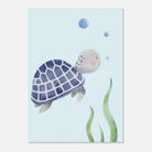 Unframed A3 (29.7 x 42 cm) - Blue Sea Turtle Nursery Print | Watercolour Ocean Animal Wall Art for Kids - Iris