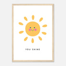 Wood frame - You Shine Sun Poster | Motivational Kids Wall Art Print - Elena