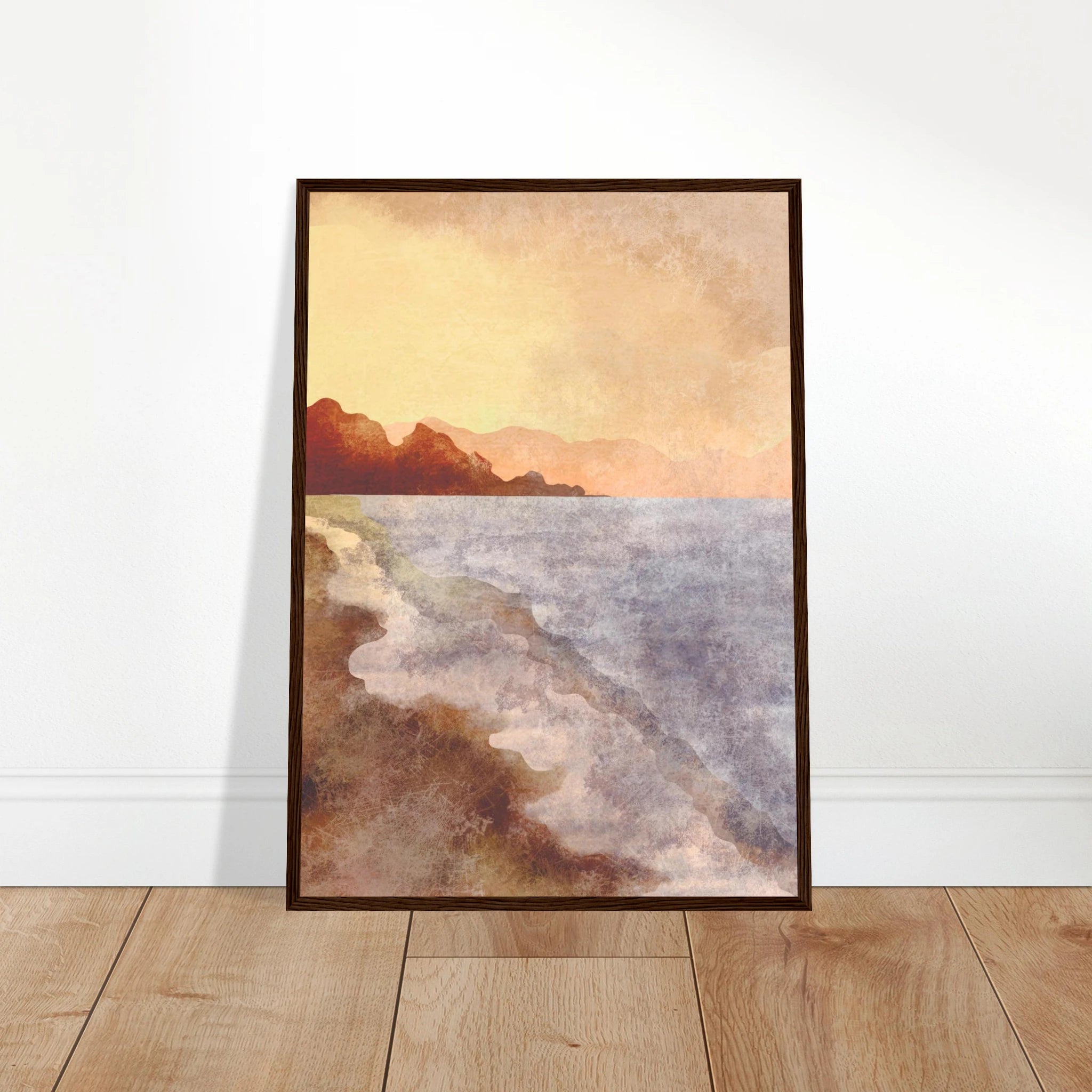 # all-groups - Golden Coastline – Watercolour Sunset Seascape Art Print - Daisy