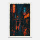 White frame 30x45 cm 12x18″ - City Shadows – Rainy Night in Tokyo Neon Alley Print - Play By Print