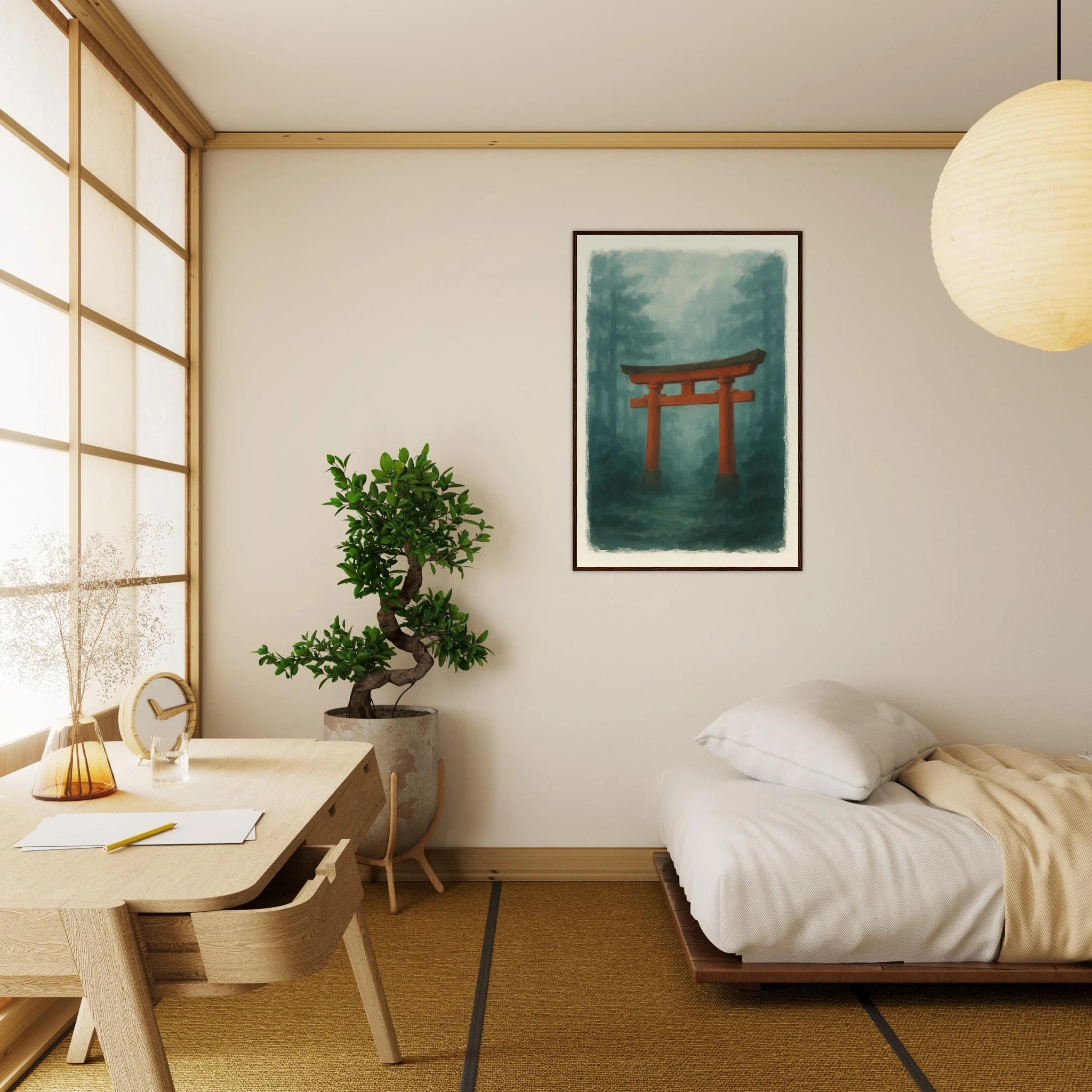 # all-groups - Torii Gate in Mist – Gouache Japanese Landscape Art Print - Play By Print