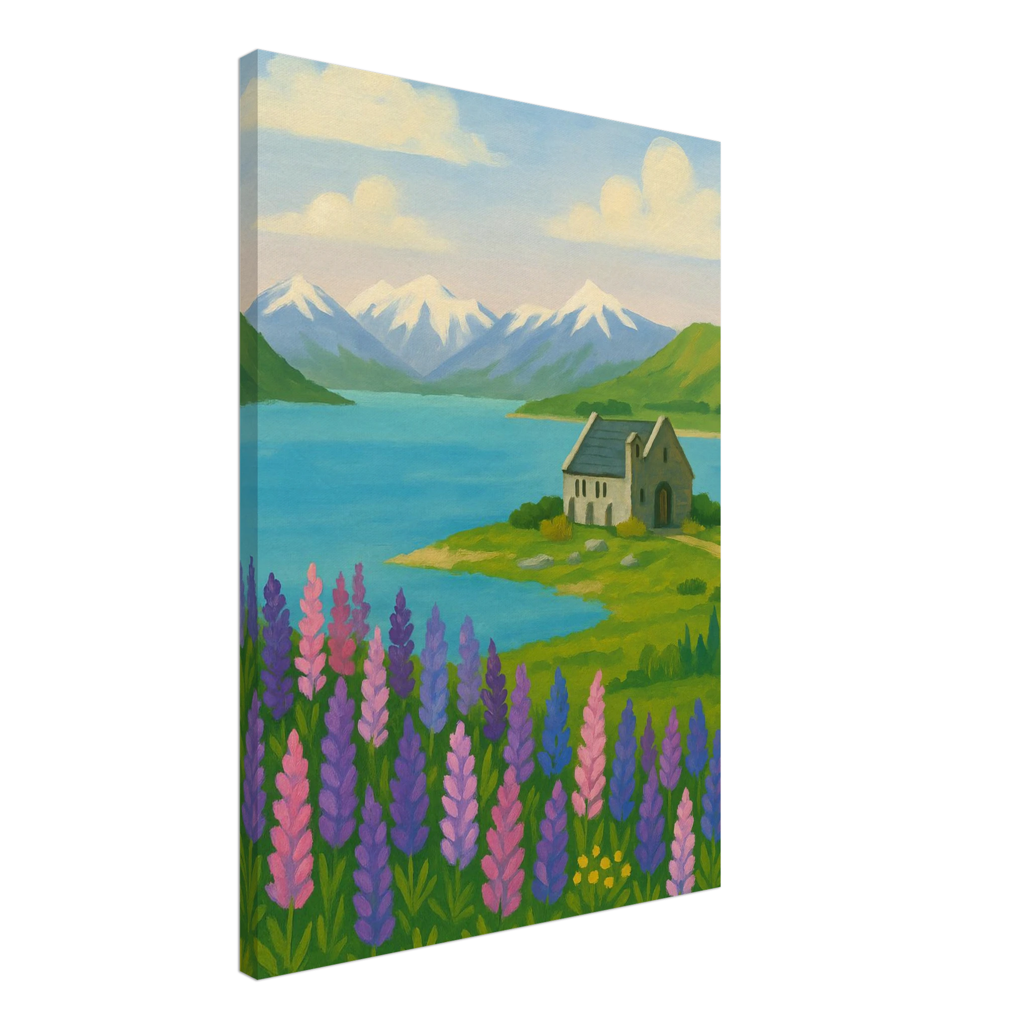 Canvas 50x70 cm 20x28″ - Lake Tekapo Lupins & Church – New Zealand Landscape Canvas Wall Art - Play By Print