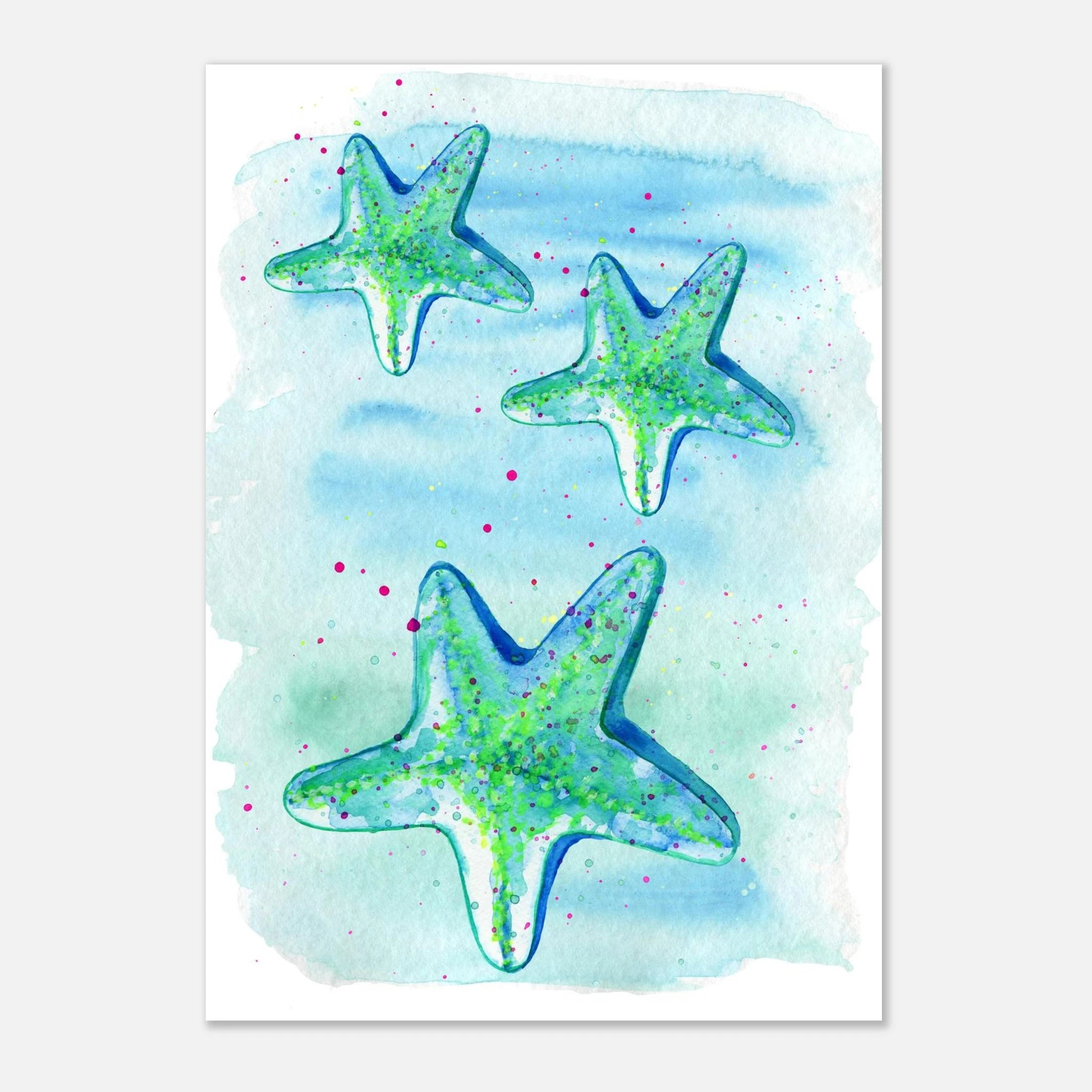 Unframed A2 (42 x 59.4 cm) - Tide Treasures – Watercolour Starfish Art Print 🌟🩵 - Play By Print