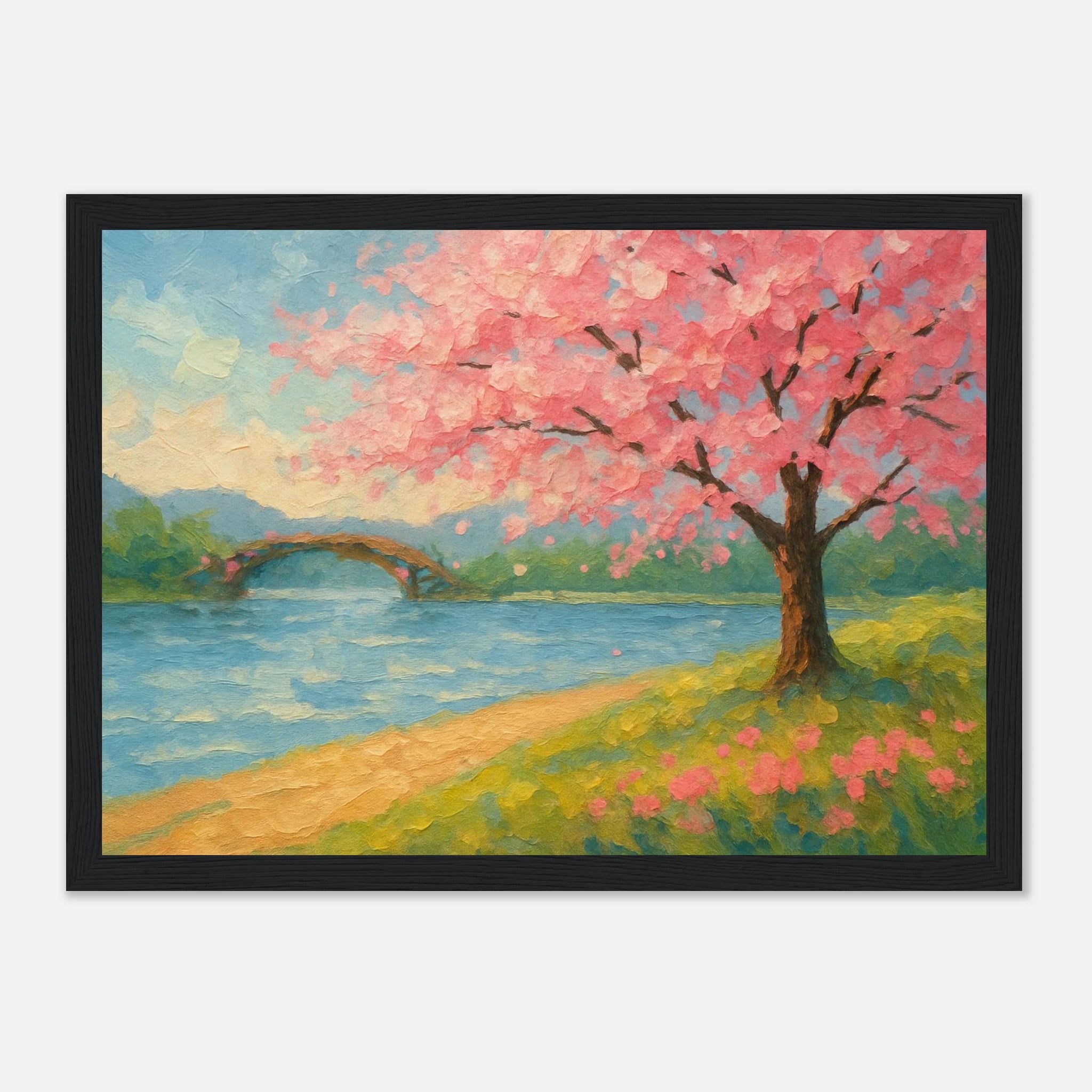 Black frame 21x29.7 cm 8x12" - “Whispers of Spring” | Cherry Blossom Landscape - Play By Print