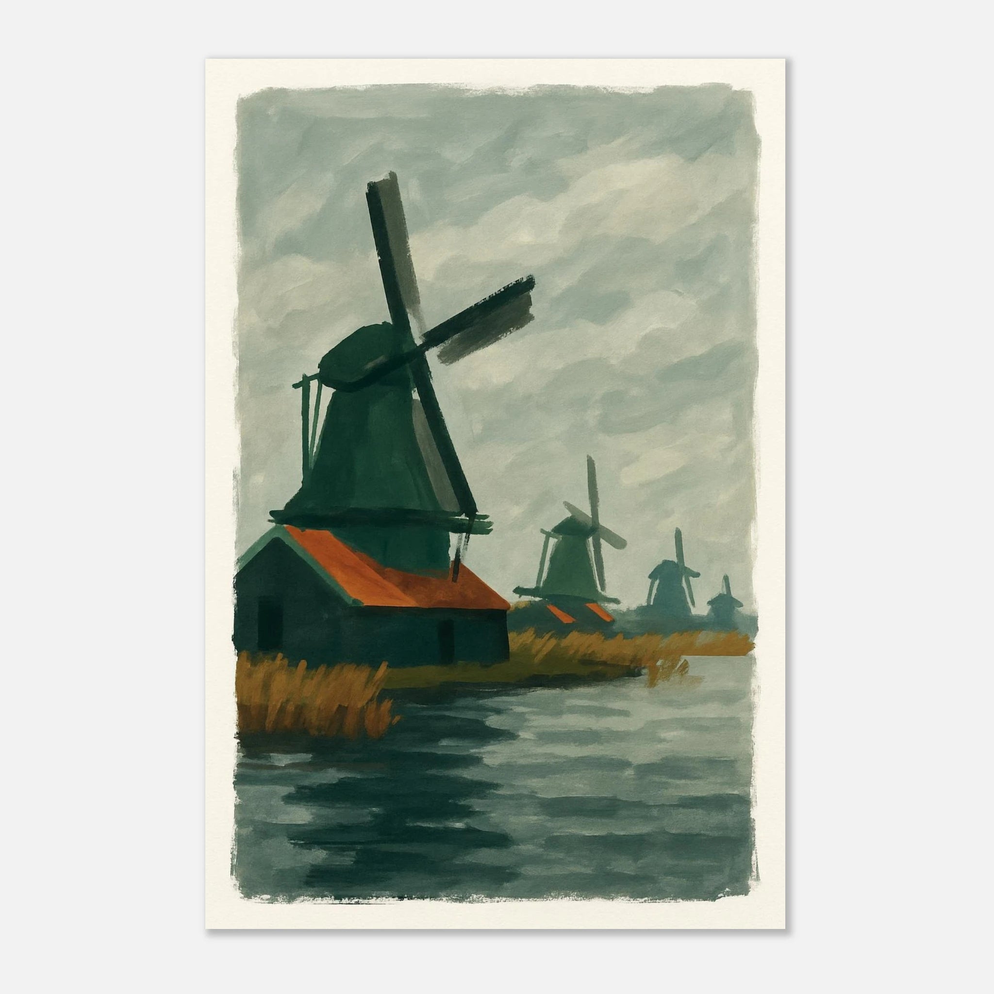 Unframed 40x60 cm 16x24″ - Dutch Windmills at Zaandam – Gouache-Style Art Print - Play By Print