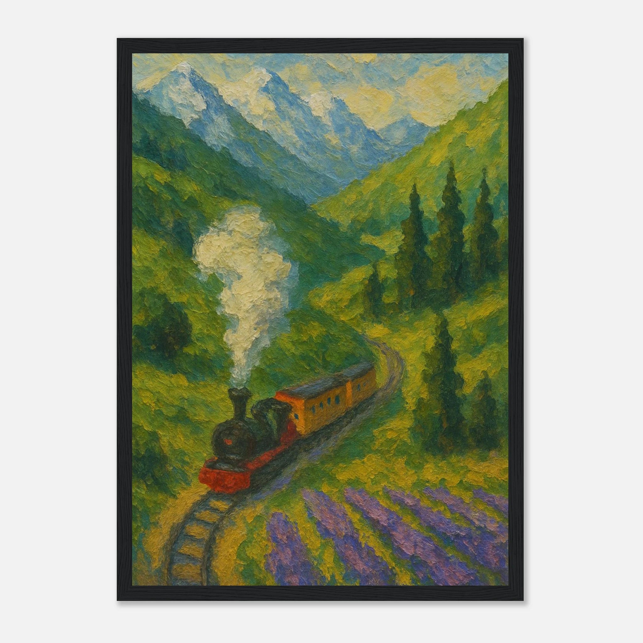 Black frame A3 (29.7 x 42 cm) - Mountain Steam Train Wall Art | Textured Painterly Travel - Play By Print