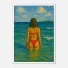 White frame A3 (29.7 x 42 cm) - Back to the Horizon | Red Bikini Coastal Wall Art - Play By Print
