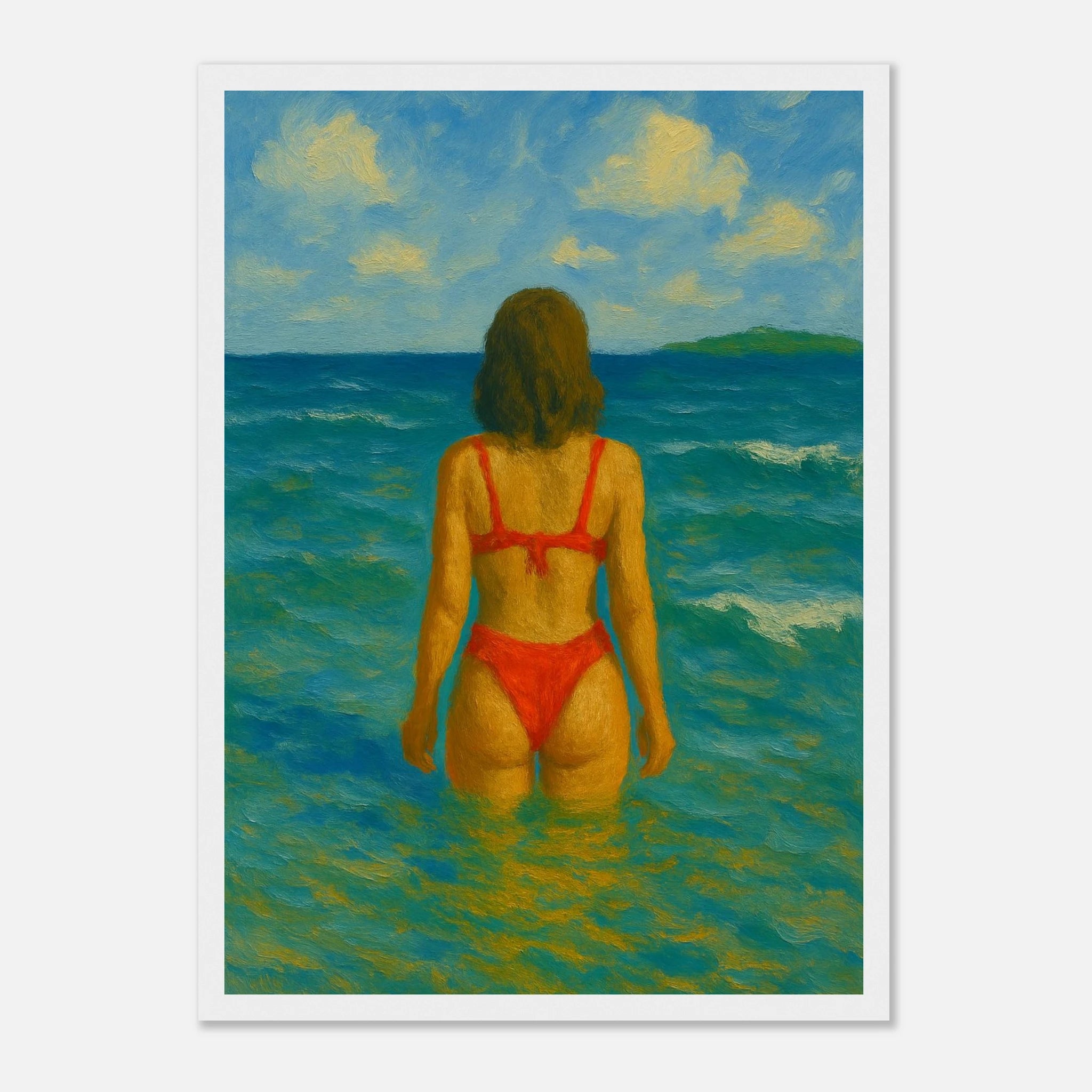 White frame A3 (29.7 x 42 cm) - Back to the Horizon | Red Bikini Coastal Wall Art - Play By Print