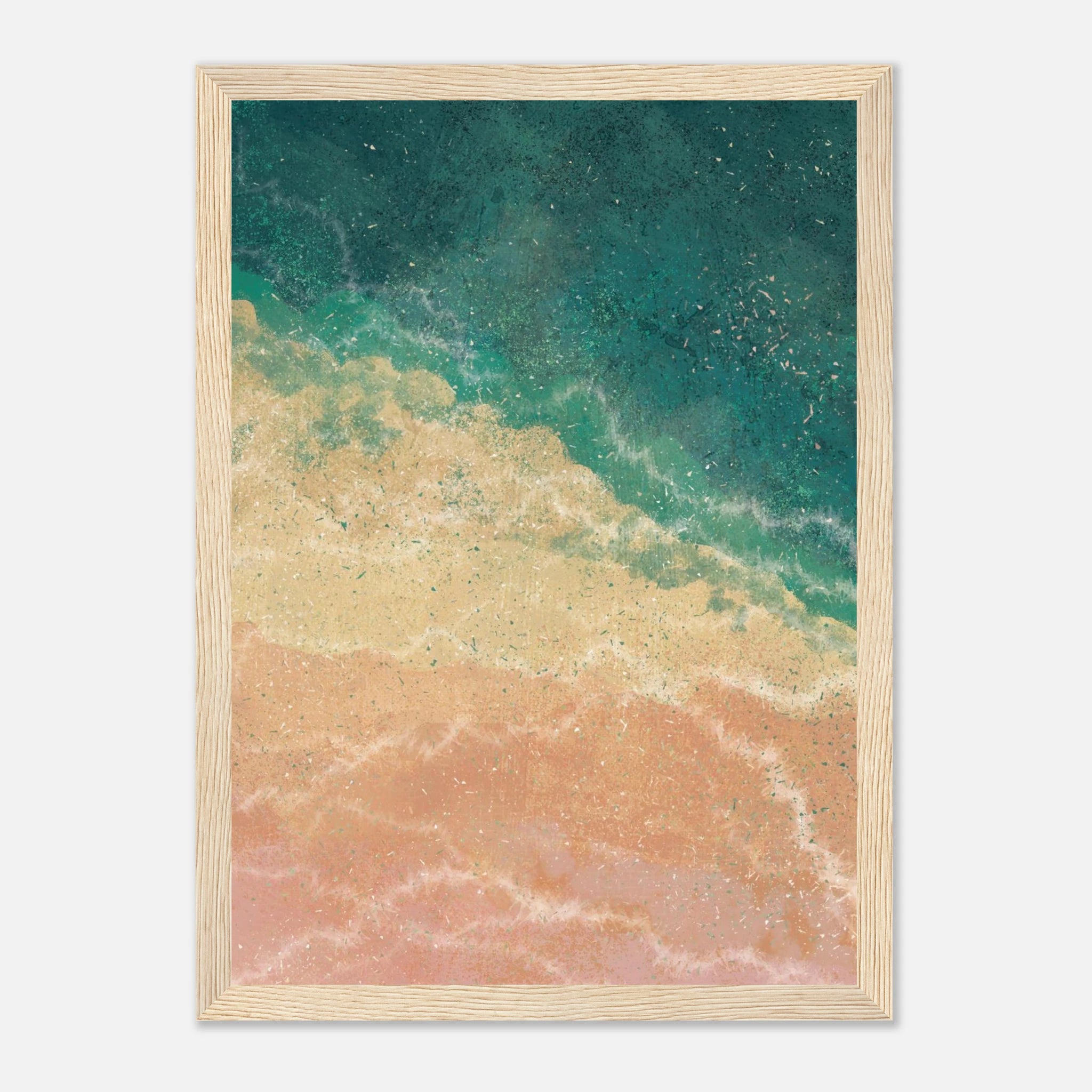 Wood frame - Golden Shoreline – Textured Coastal Abstract Print in Teal & Sand - Daisy
