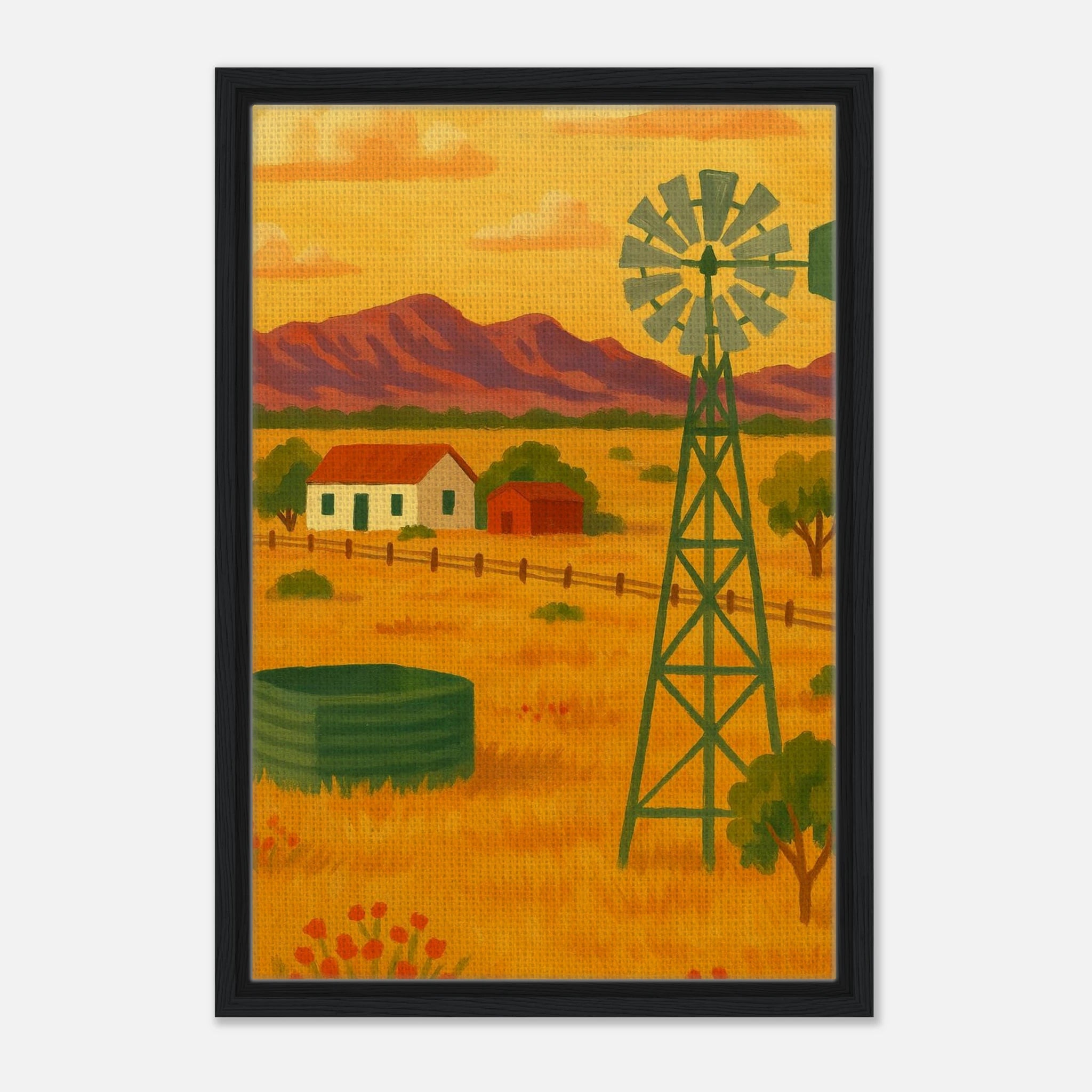 Black frame 40x60 cm 16x24″ - Outback Windmill Landscape Canvas Wall Art - Play By Print