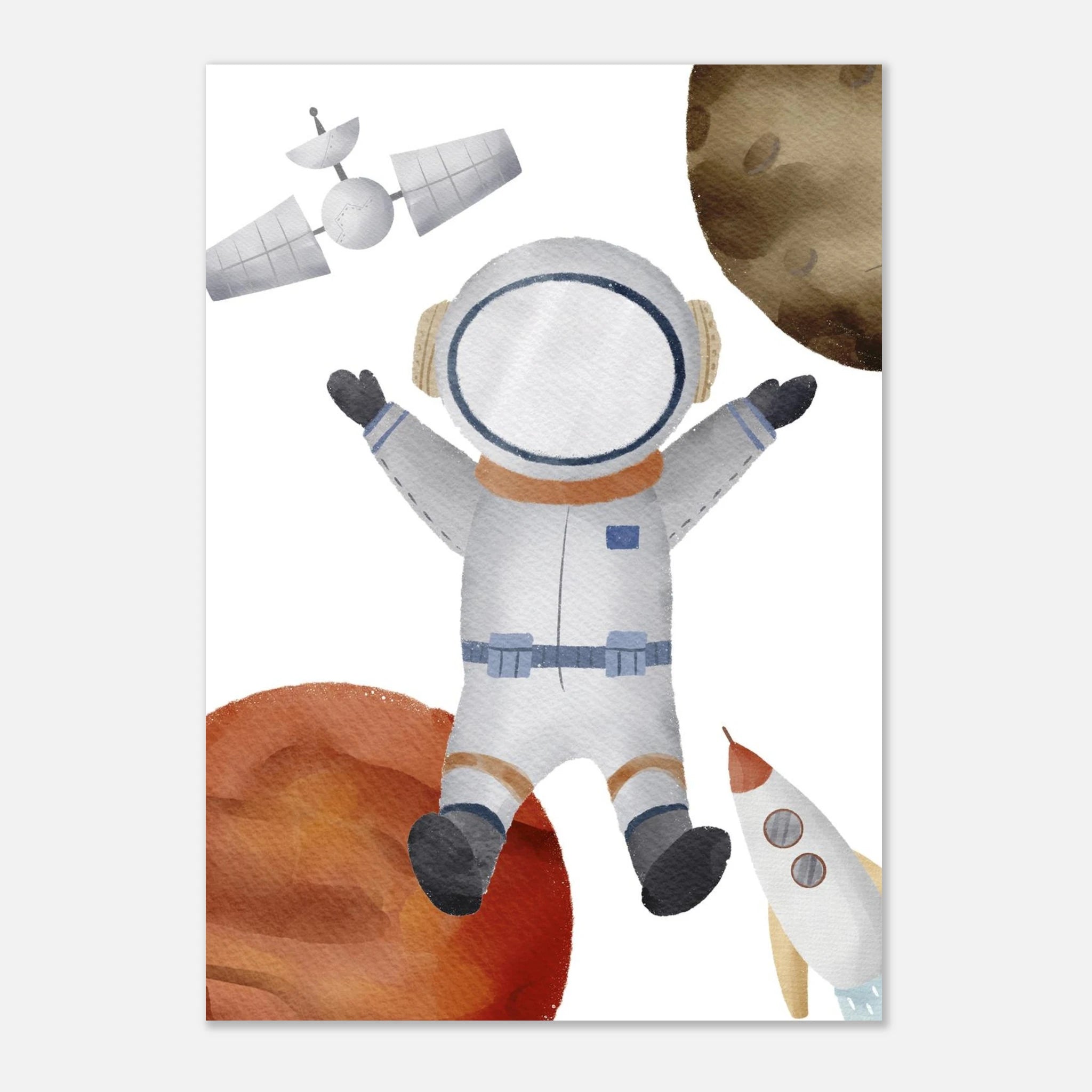 Unframed - Watercolour Astronaut Space Adventure Wall Art - Olga