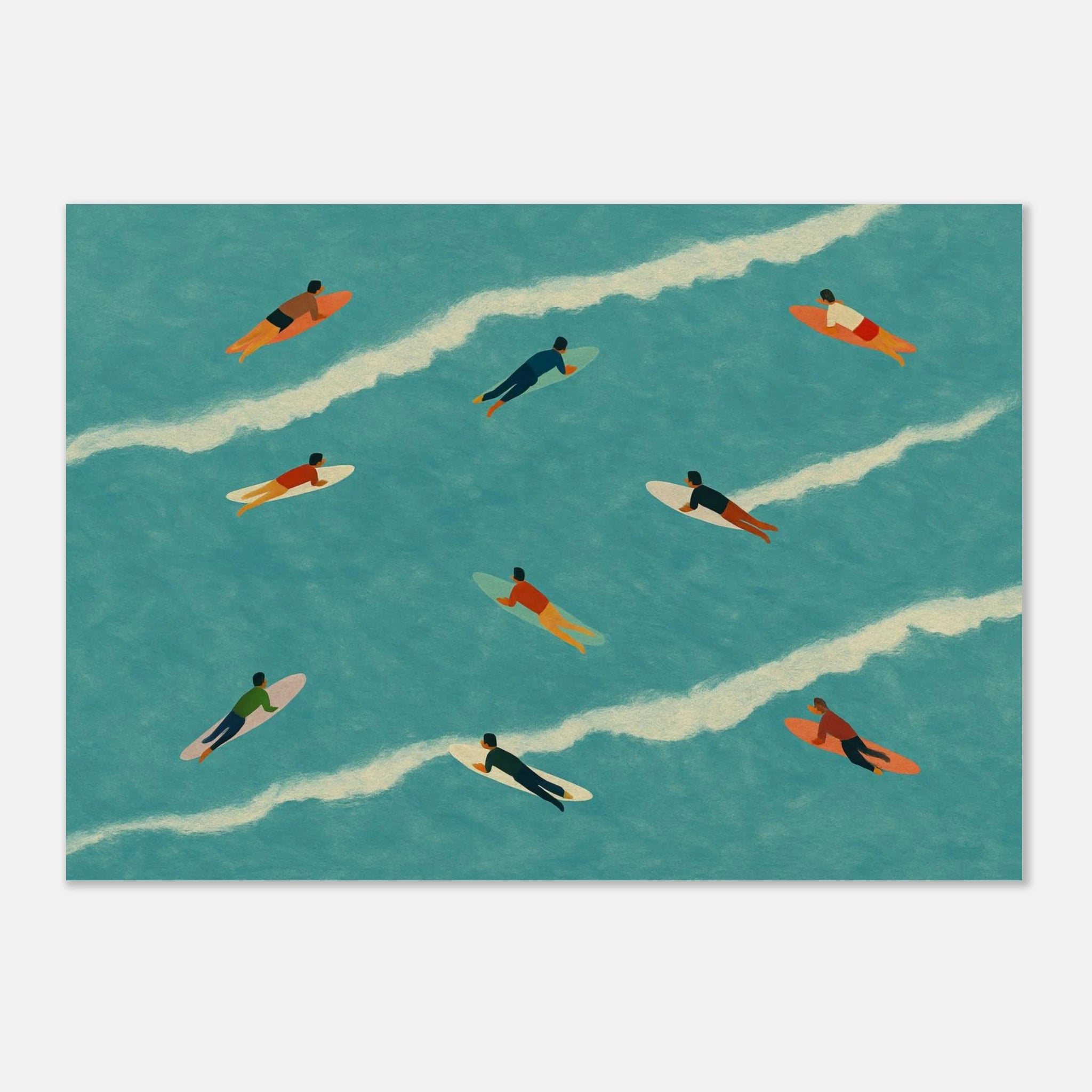 Unframed A2 (42 x 59.4 cm) - “The Paddle Out” Print | Retro Surfer Wall Art - Play By Print