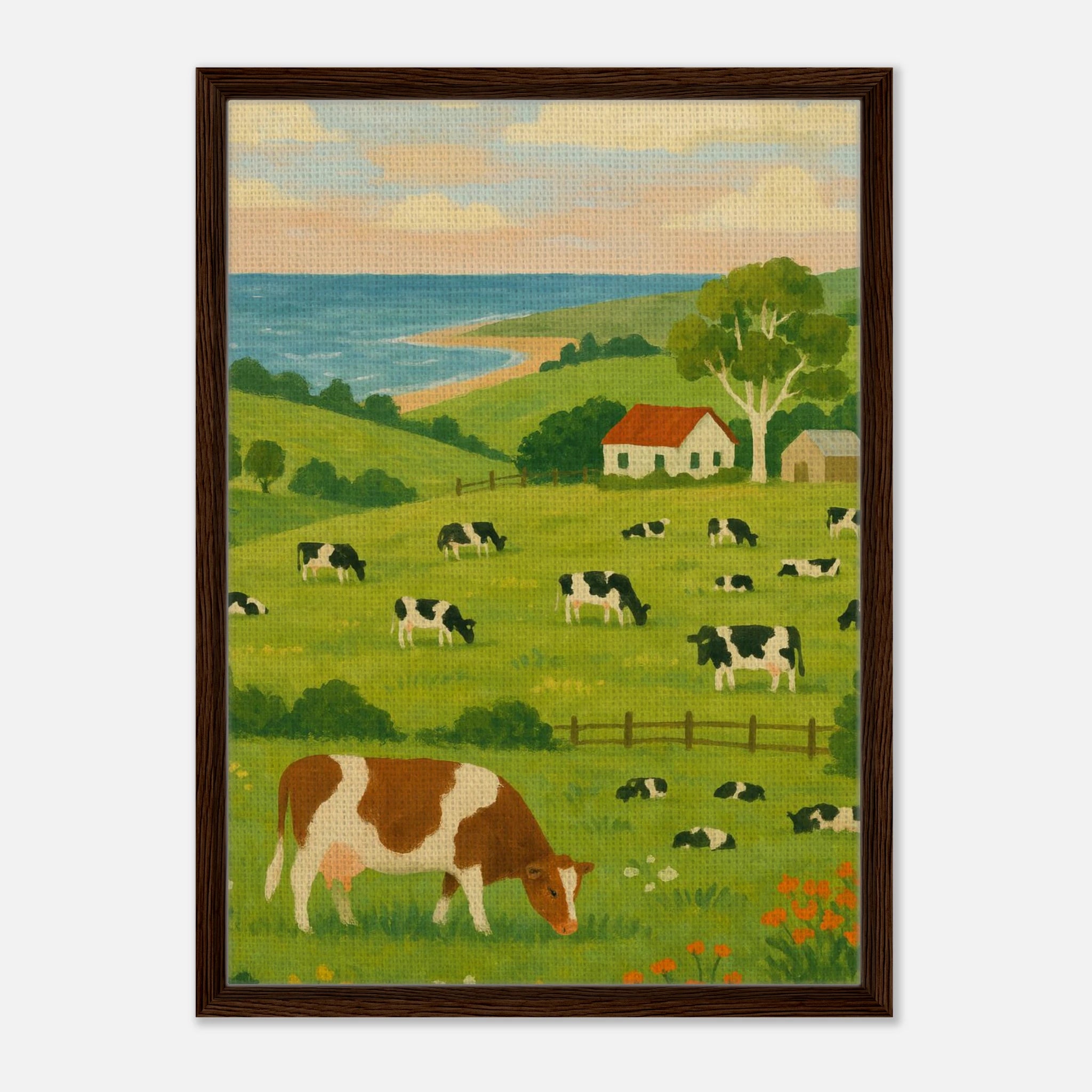 Dark wood frame 50x70 cm 20x28″ - Coastal Dairy Farm – Country Landscape Canvas Wall Art - Play By Print