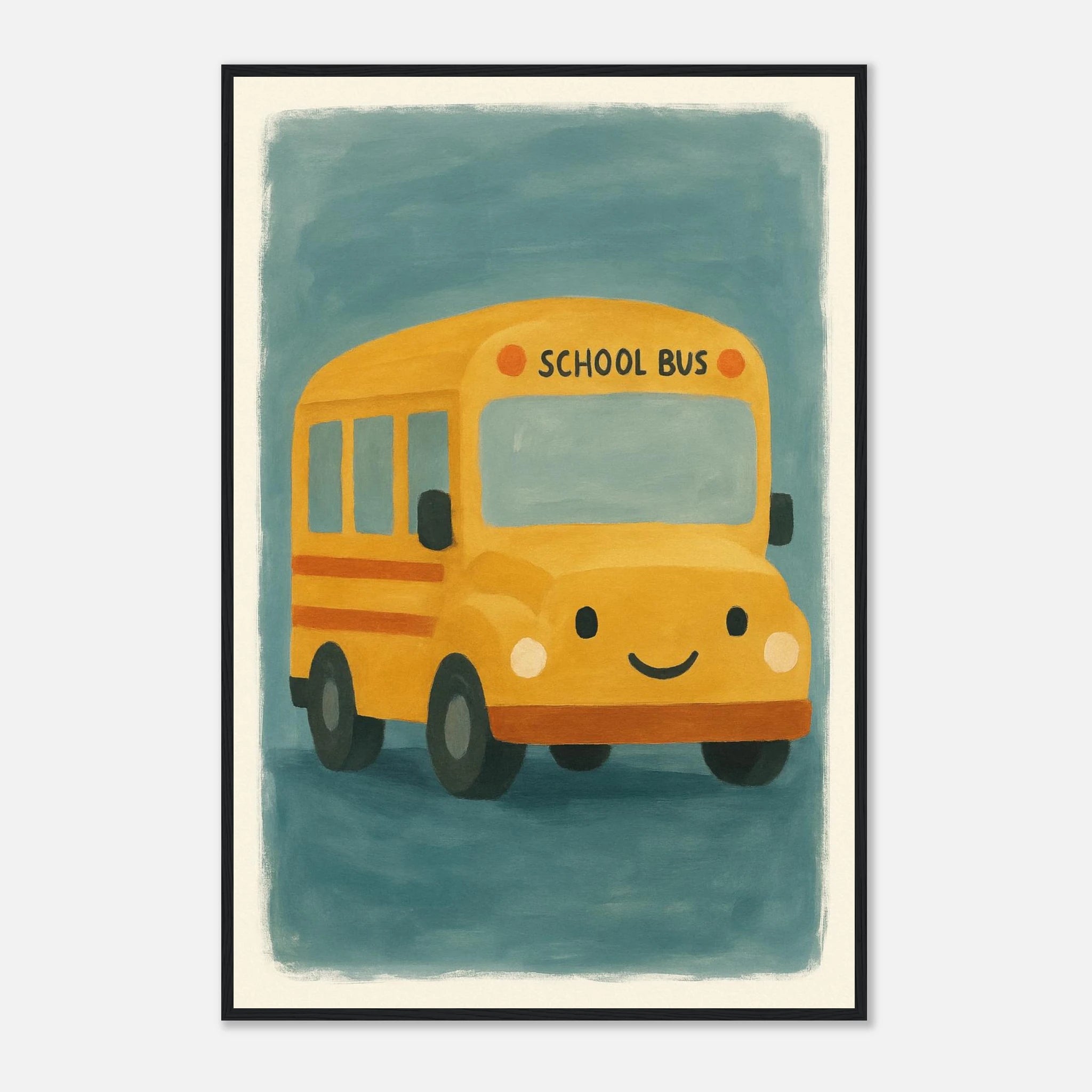 Black frame 60x90 cm 24x36″ - Happy School Bus – Whimsical Nursery Art Print - Play By Print