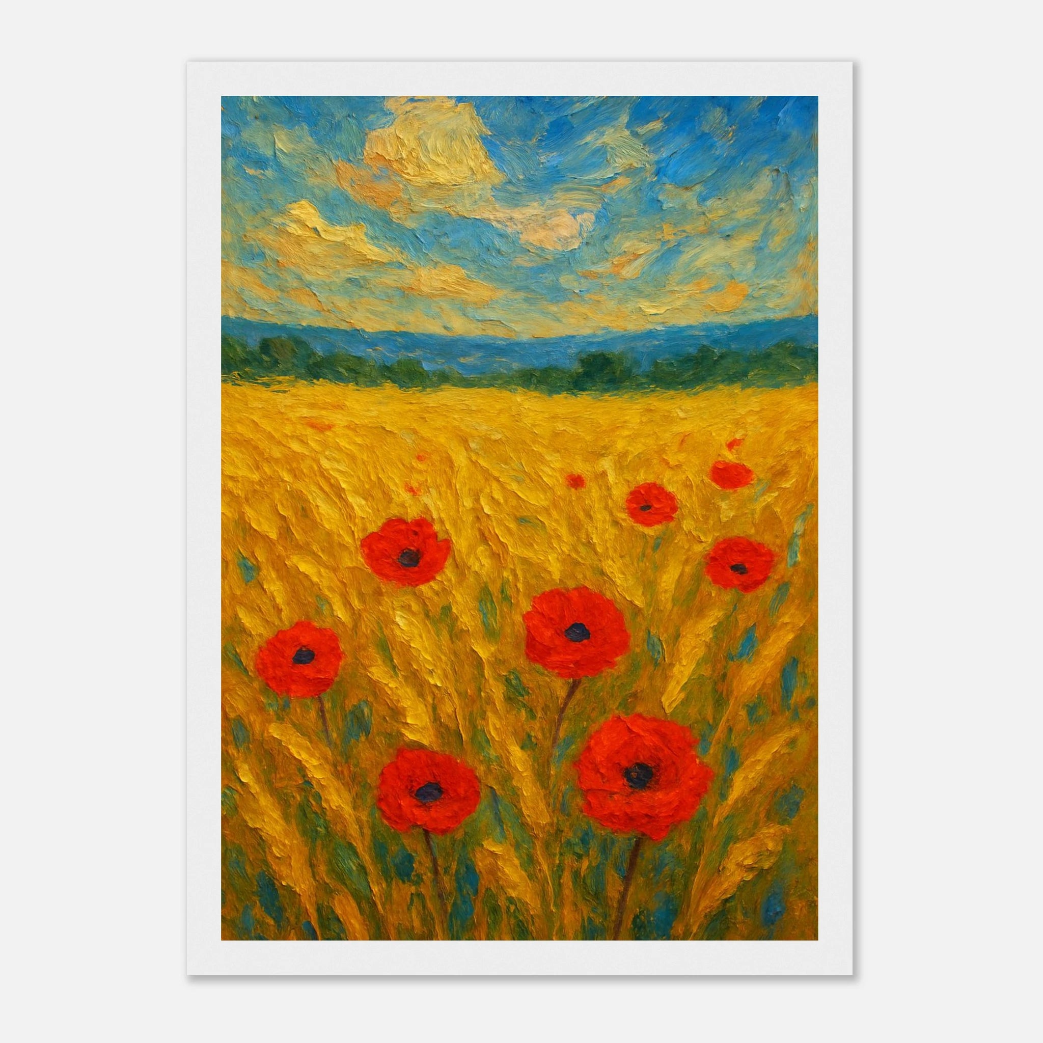 White frame 21x29.7 cm 8x12" - Golden Poppy Field Print | Vibrant Impressionist Landscape - Play By Print