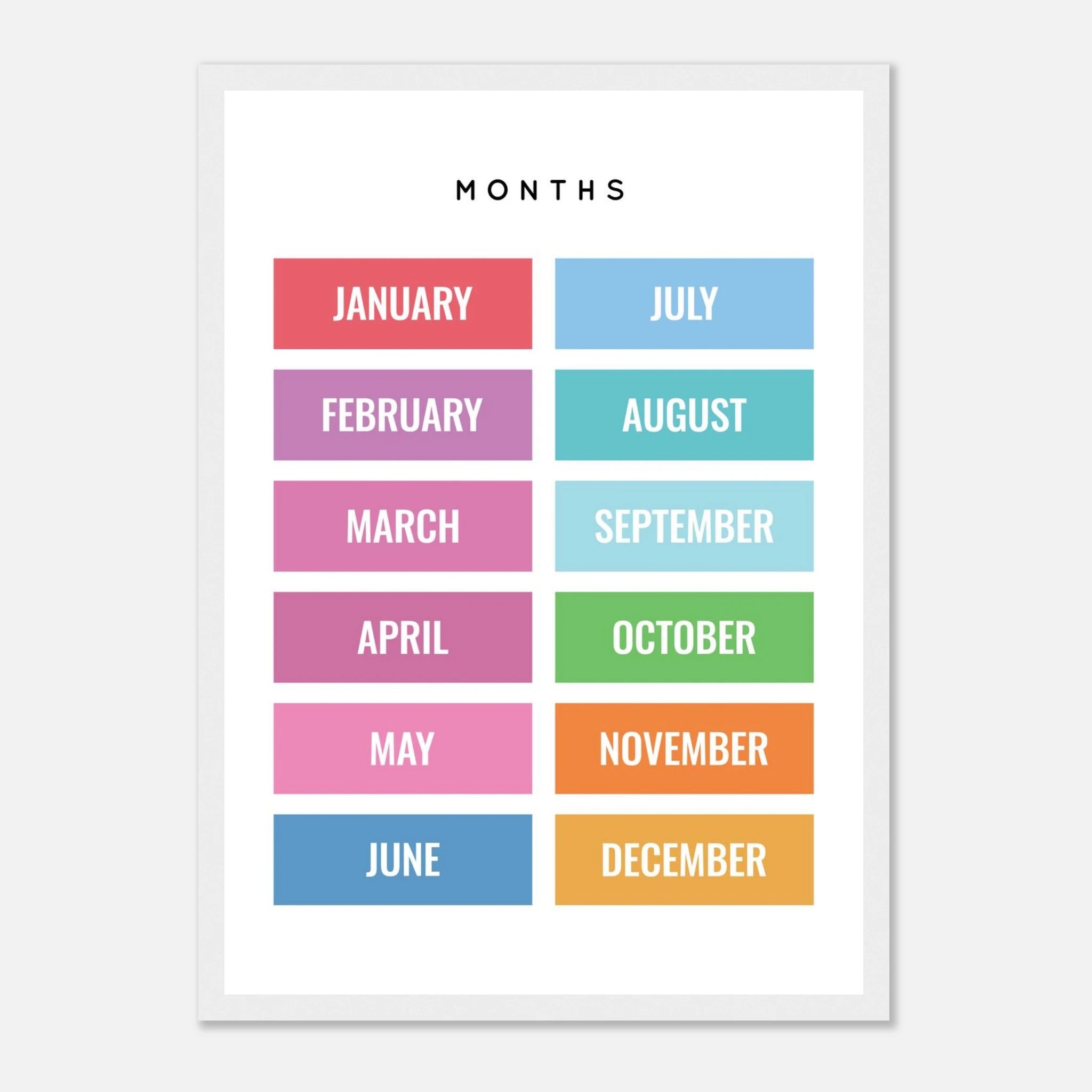 White frame - Months of the Year Poster – Bright & Colourful Educational Print for Kids - Elena