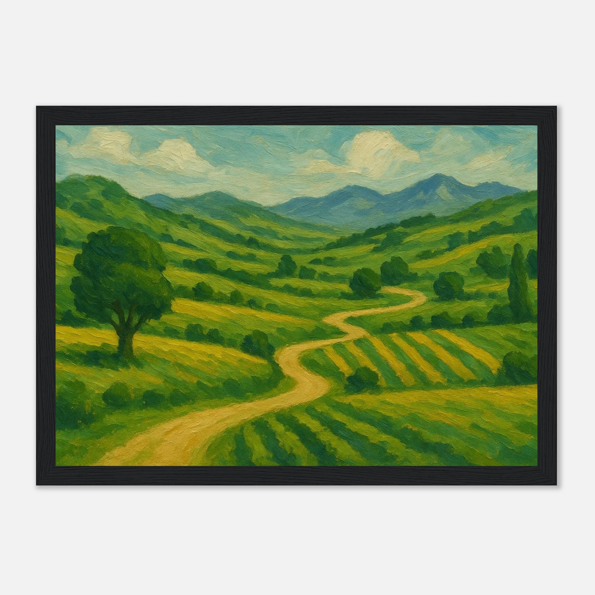 Black frame 21x29.7 cm 8x12" - “Winding Through Green” | Rolling Hills Countryside Print - Play By Print