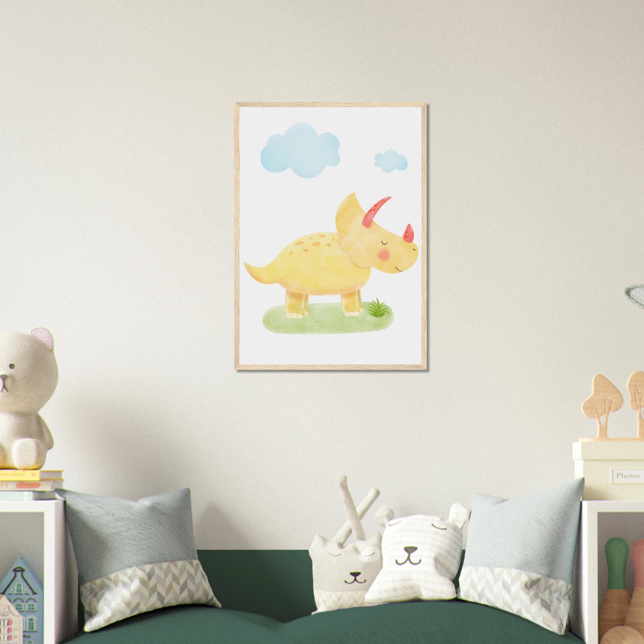 # all-groups - Yellow Dinosaur Nursery Print | Cute Triceratops Wall Art for Kids - Iris