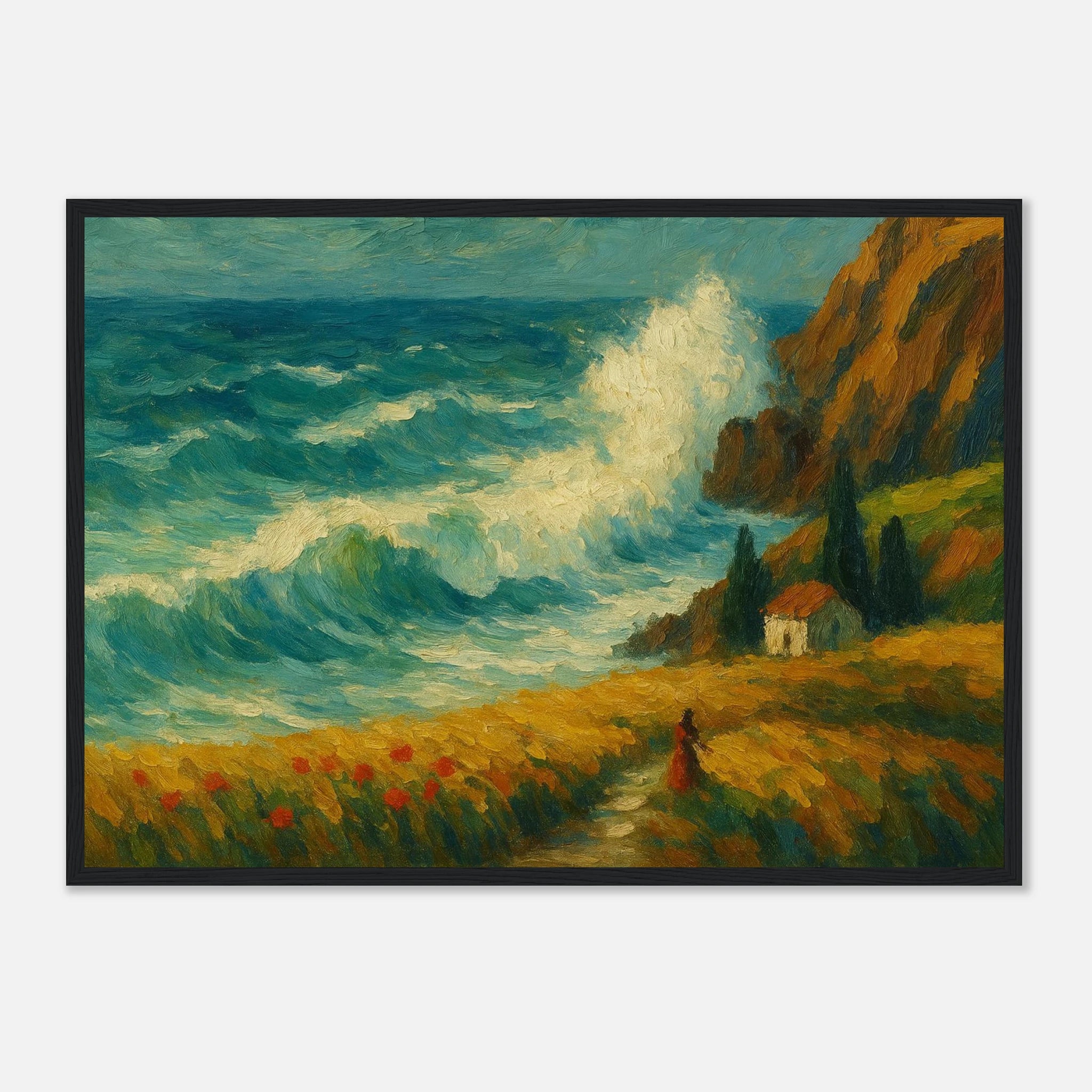 Black frame A2 (42 x 59.4 cm) - “Wild Coast” | Dramatic Ocean Wave Painting - Play By Print