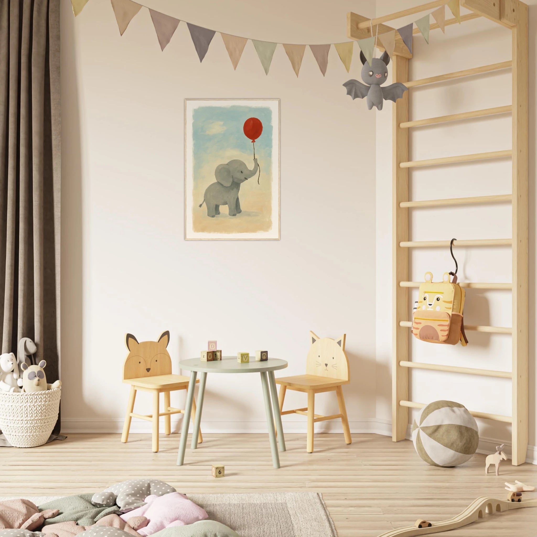 # all-groups - Baby Elephant with Balloon – Gouache Nursery Art Print - Play By Print