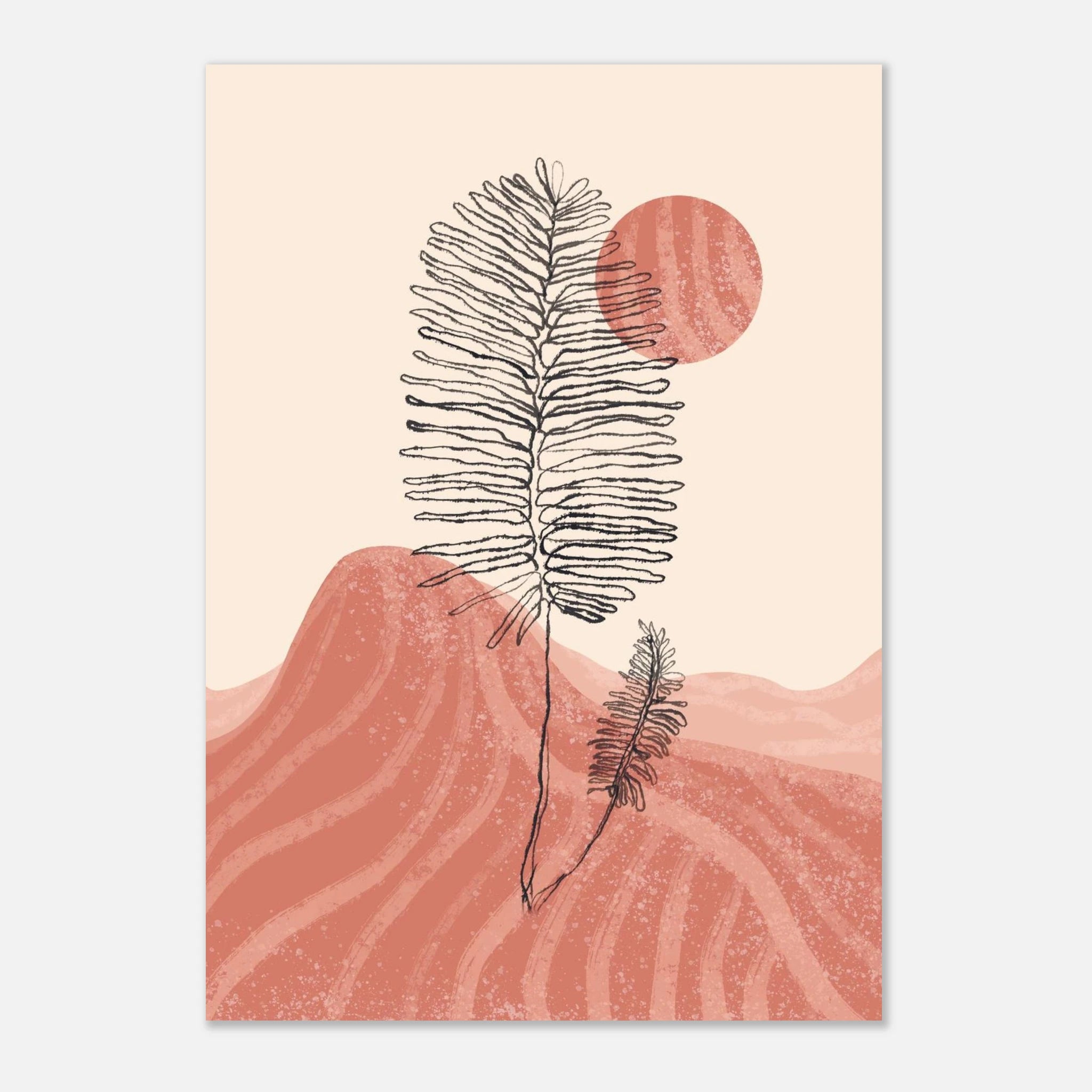 Unframed - Terracotta Sun & Palm – Minimalist Abstract Desert Landscape by Daisy - Daisy