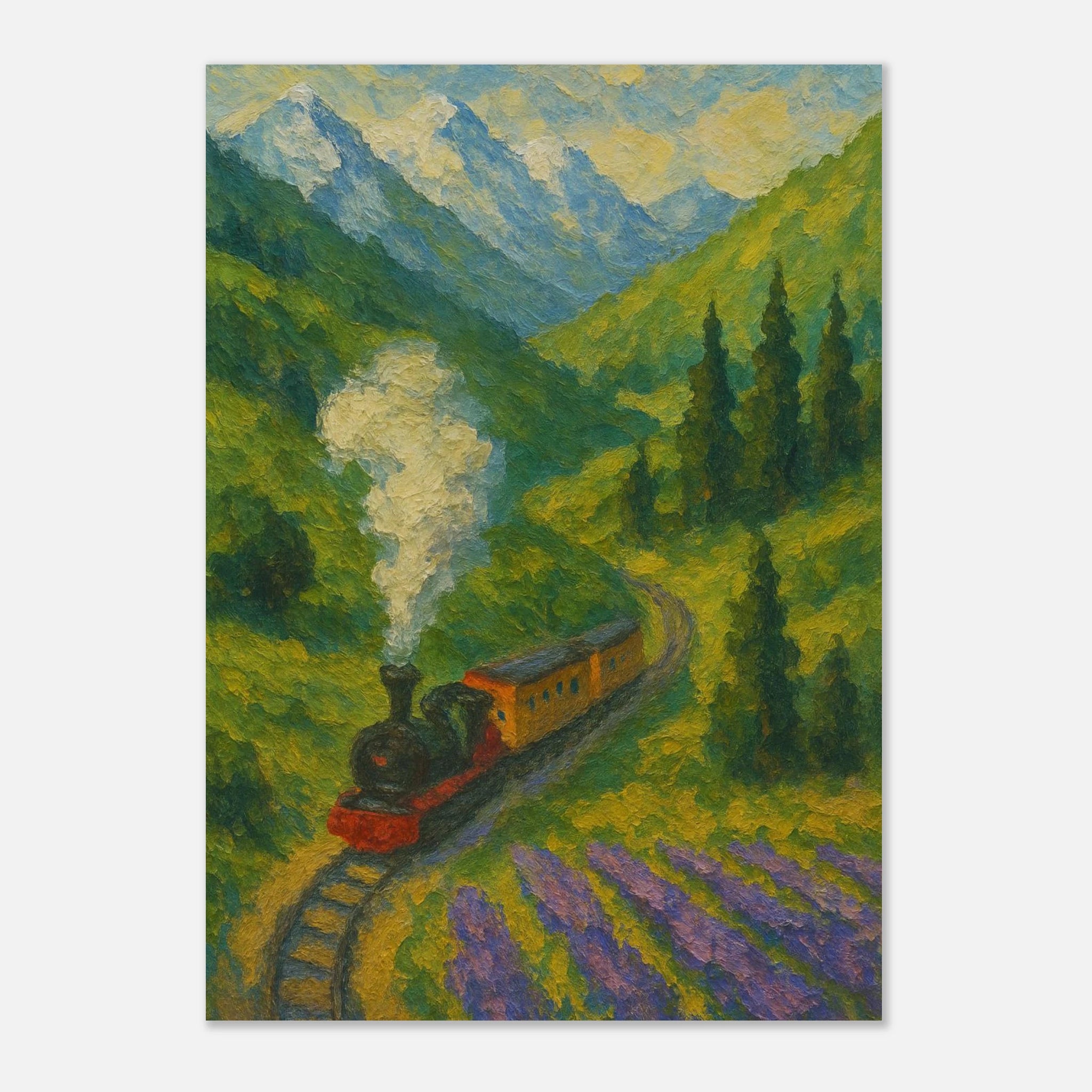 Unframed A2 (42 x 59.4 cm) - Mountain Steam Train Wall Art | Textured Painterly Travel - Play By Print