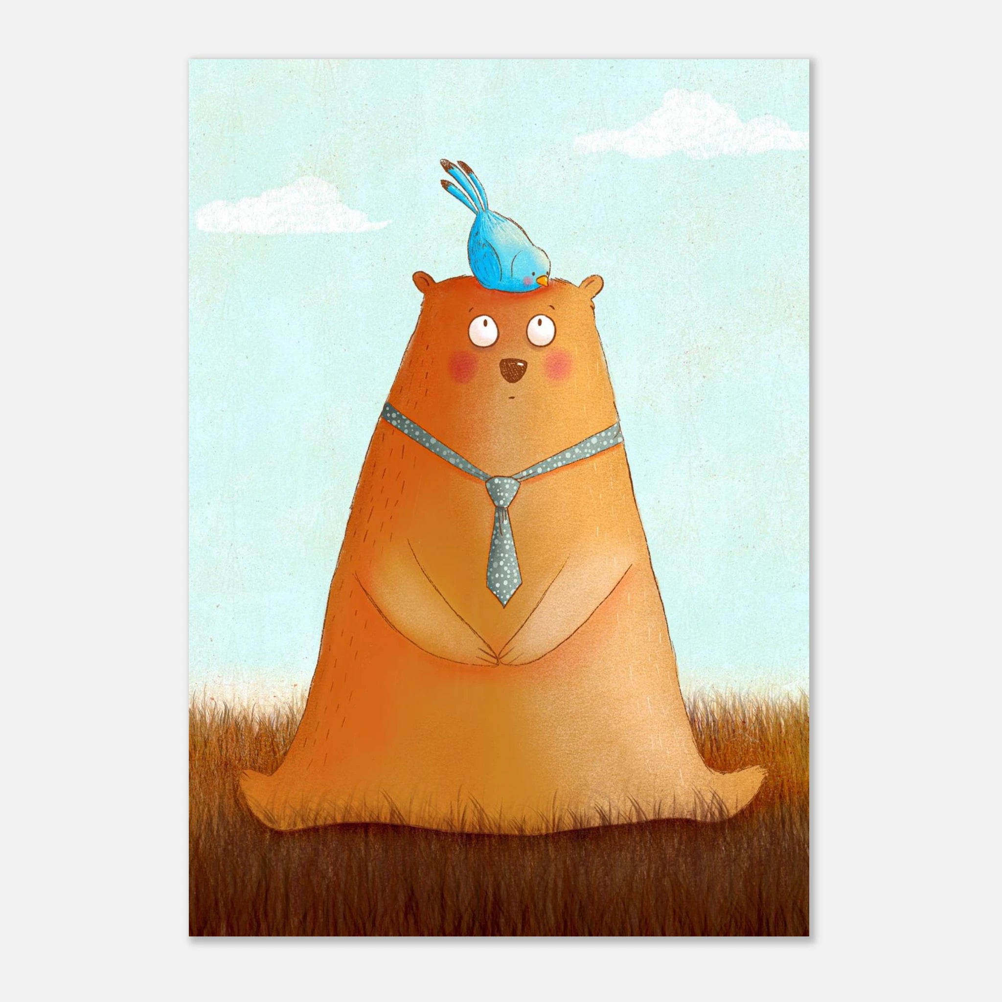 Unframed A3 (29.7 x 42 cm) - Bear and Bird Nursery Print | Whimsical Animal Wall Art for Kids’ Rooms - Iris