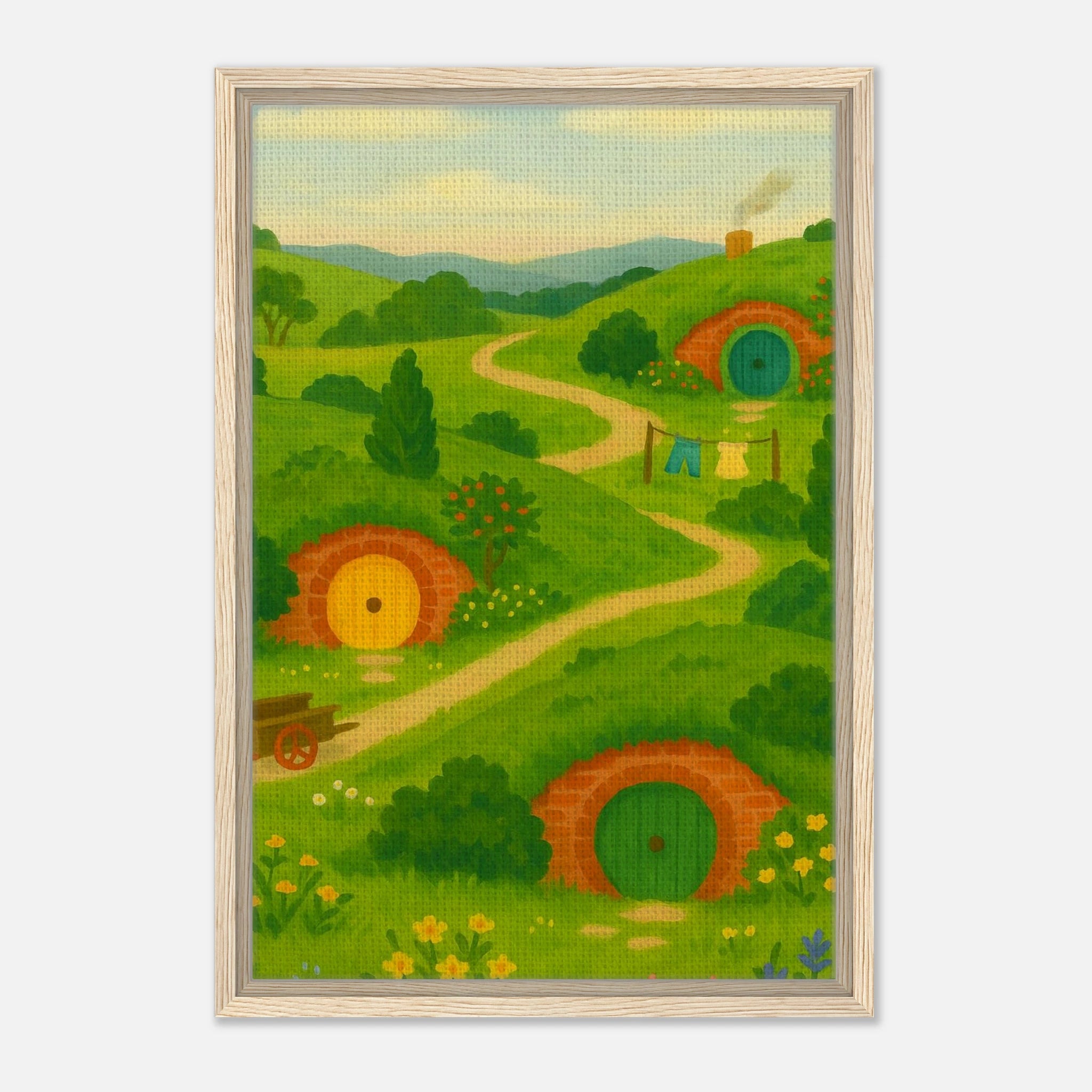 Wood frame 40x60 cm 16x24″ - Hillside Hobbiton – New Zealand Hobbit Movie Set Canvas Wall Art - Play By Print