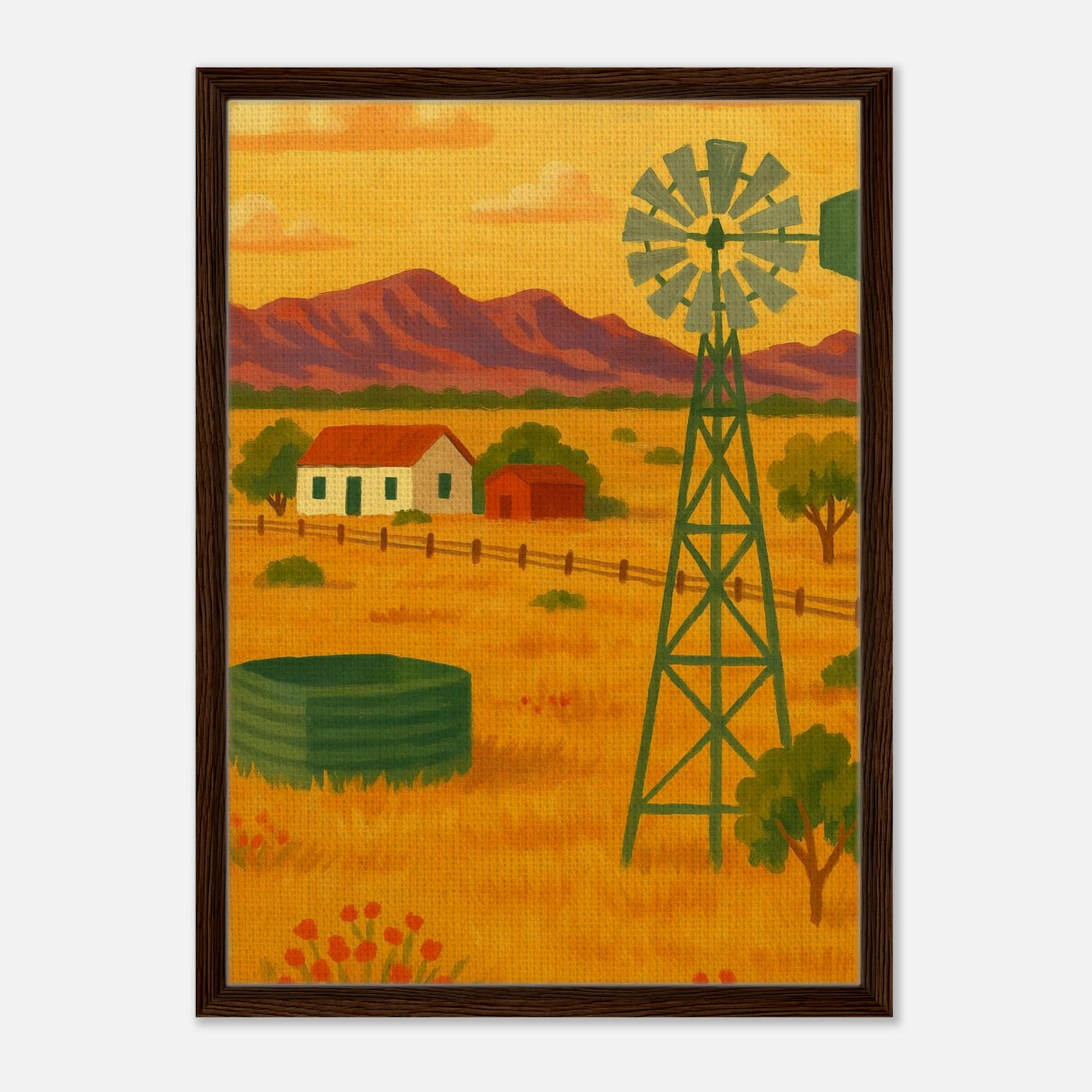 Dark wood frame 50x70 cm 20x28″ - Outback Windmill Landscape Canvas Wall Art - Play By Print