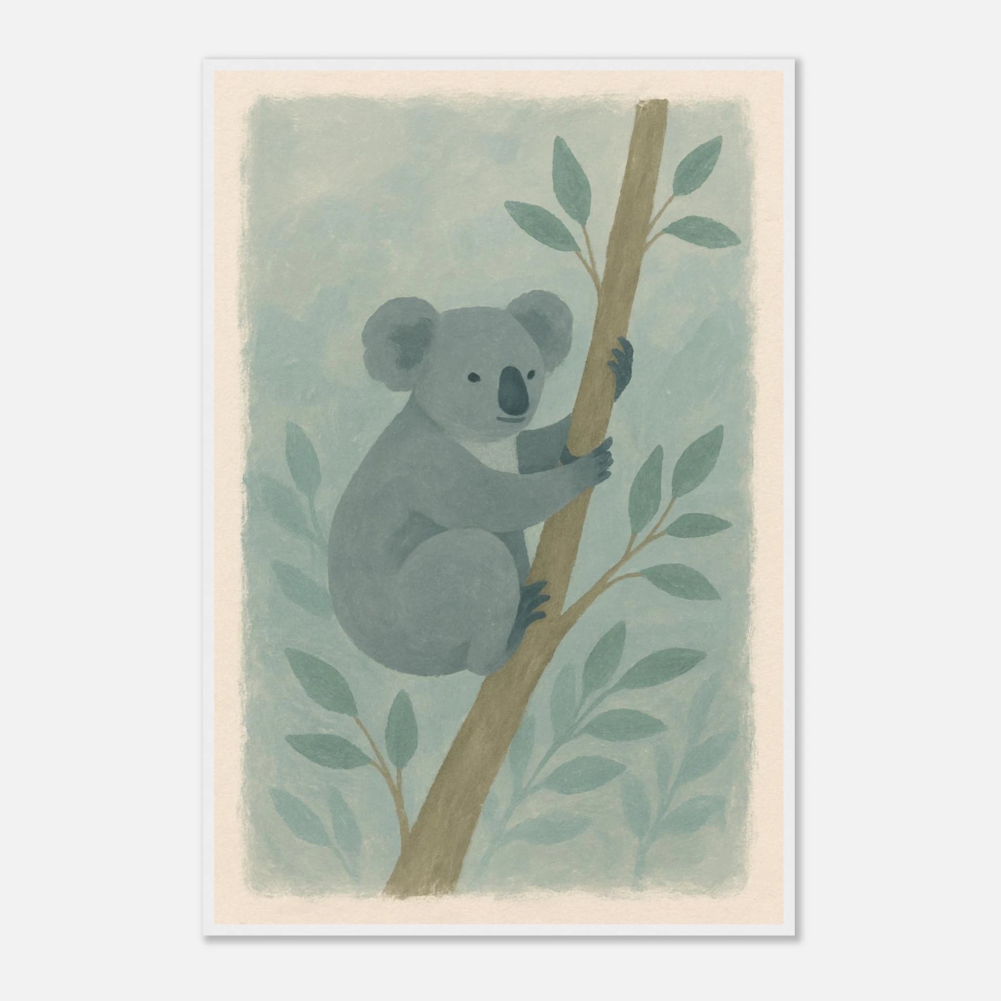 White frame 60x90 cm 24x36″ - Cuddly Koala in the Eucalypts – Australian Nursery Art Print - Play By Print