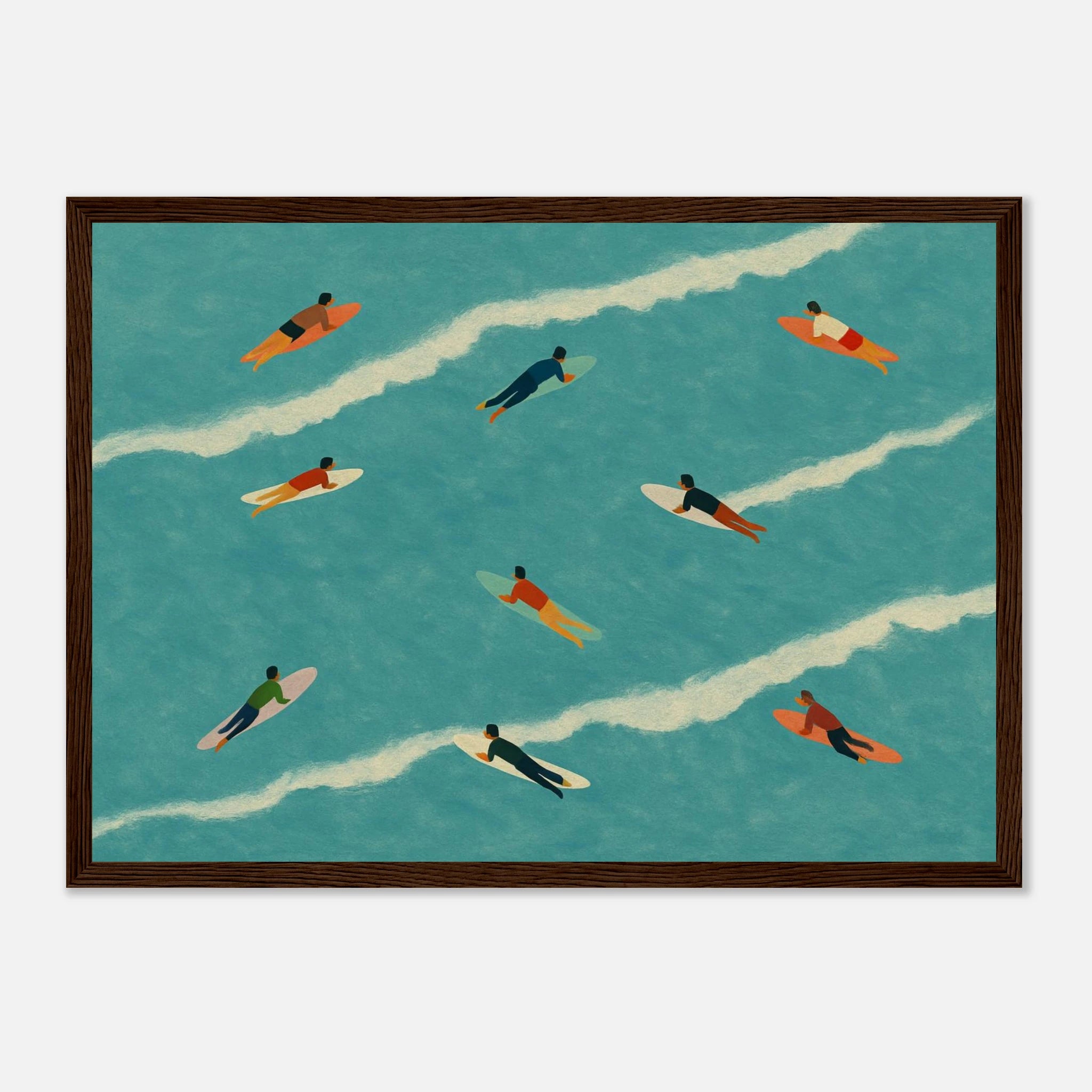 Dark wood frame A3 (29.7 x 42 cm) - “The Paddle Out” Print | Retro Surfer Wall Art - Play By Print