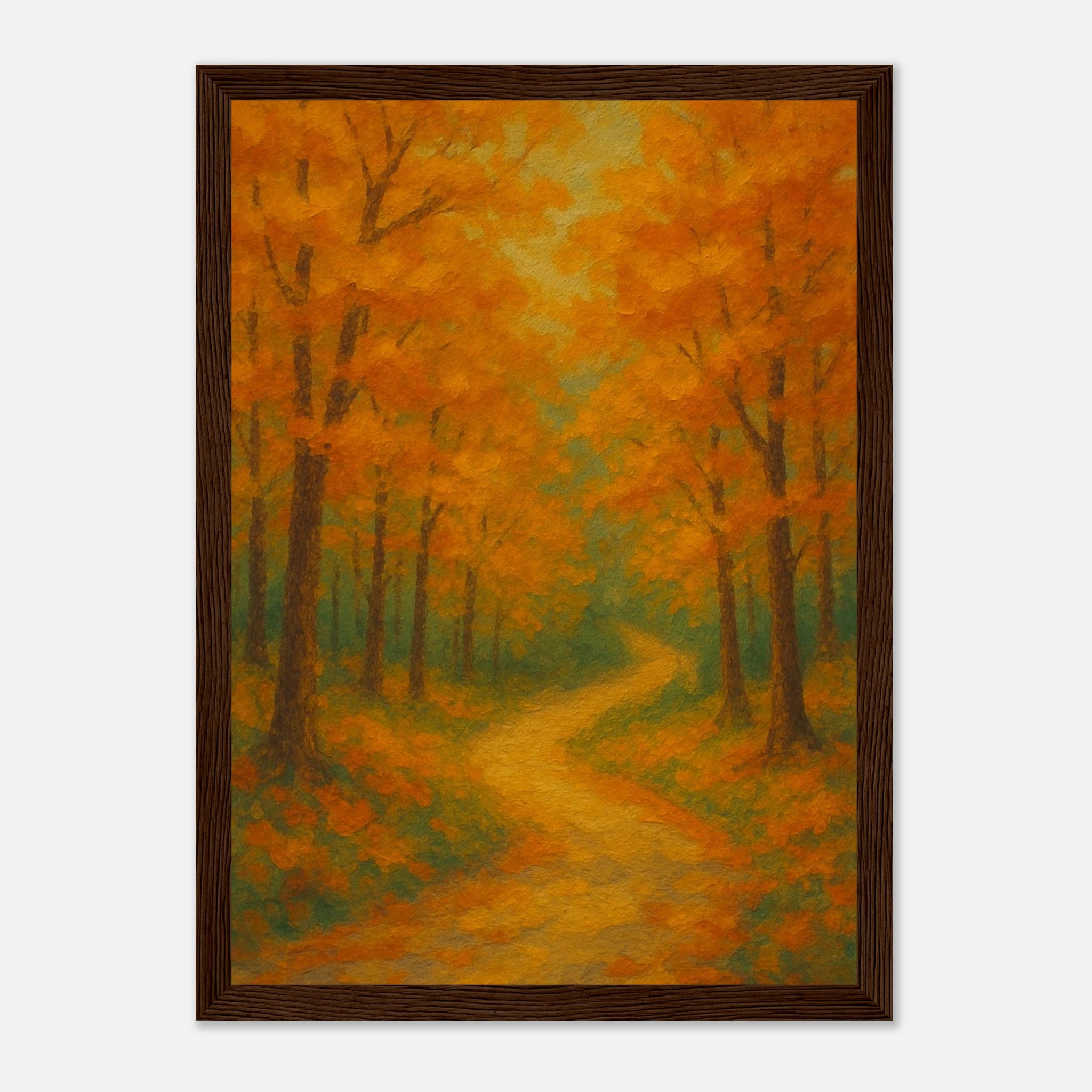 Dark wood frame 21x29.7 cm 8x12" - Golden Autumn Pathway Wall Art | Tranquil Woodland - Play By Print