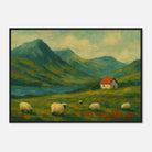 Black frame A1 (59.4 x 84.1 cm) - Hillside Haze – Countryside Sheep & Cottage Wall Art Print - Play By Print